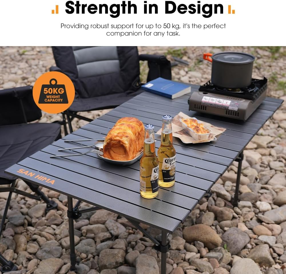 SAN HIMA Collapsible Foldable Camping Table Adjustable Height with Storage Bag, Generous Tabletop 120X65Cm, Portable Lightweight Aluminum Camp Table Quick Setup Capacity 50KG, for Outdoor Picnic image number 3