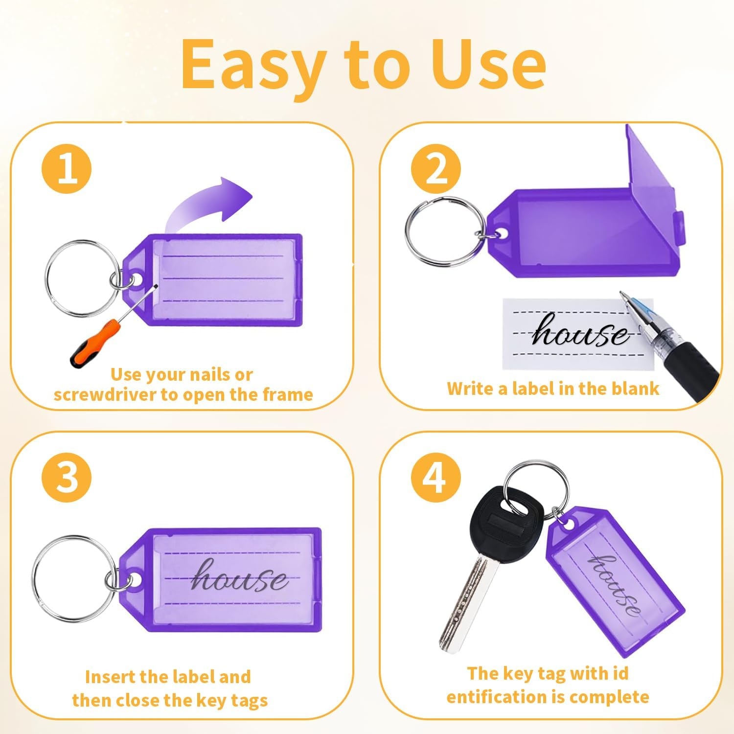 Funcyboo 96 PCS Key Tags Plastic Key Labels Tags with Split Ring Label Window Waterproof Key Label Suitable for Keys Backpacks Luggage Wallet(8 Colors) image number 4