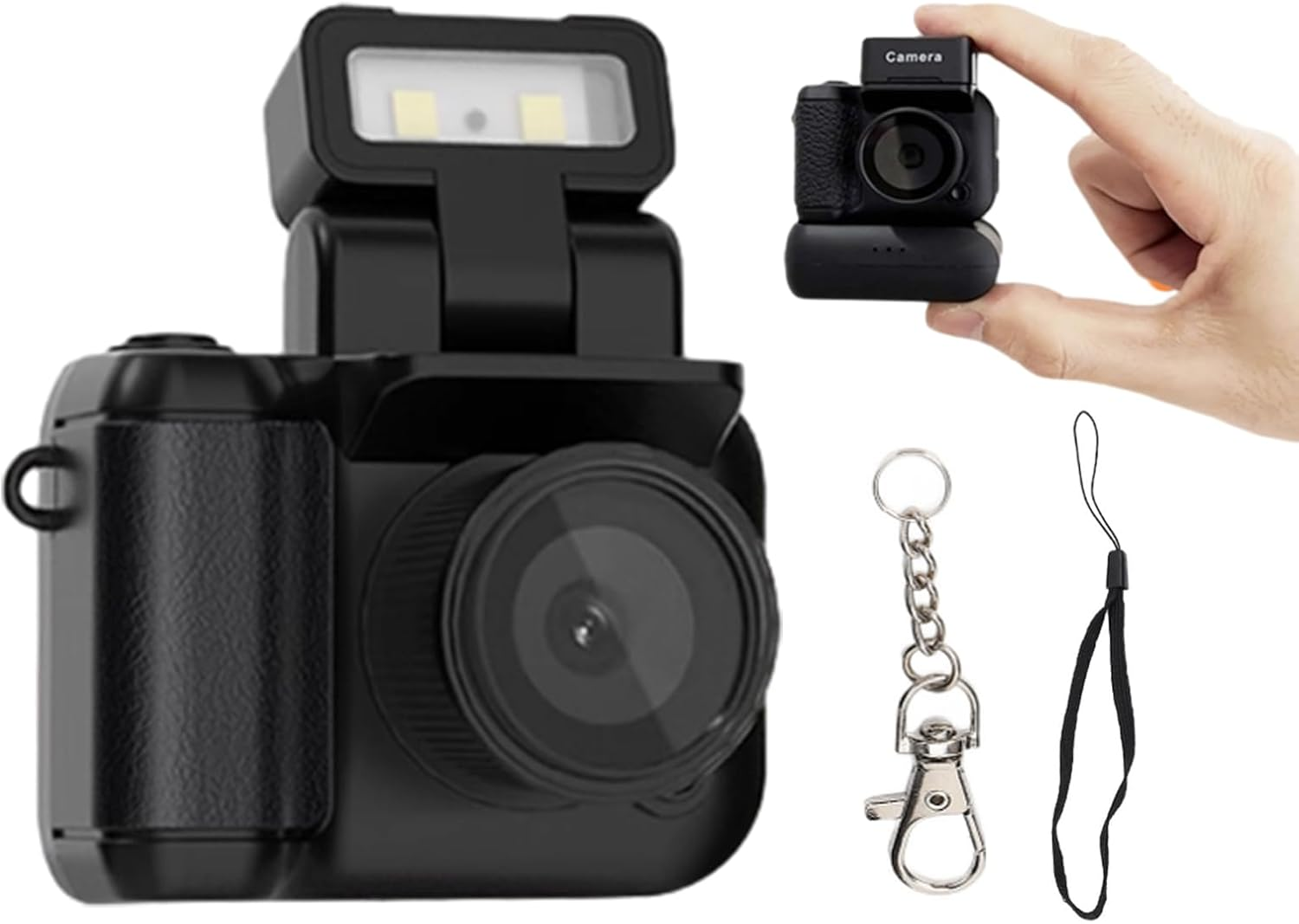 Mini Keychain Camera, 1080P 2MP Small Thumb Sized Camera Keychain with Charger Station, Tiny Video Camcorder, with LED Flash