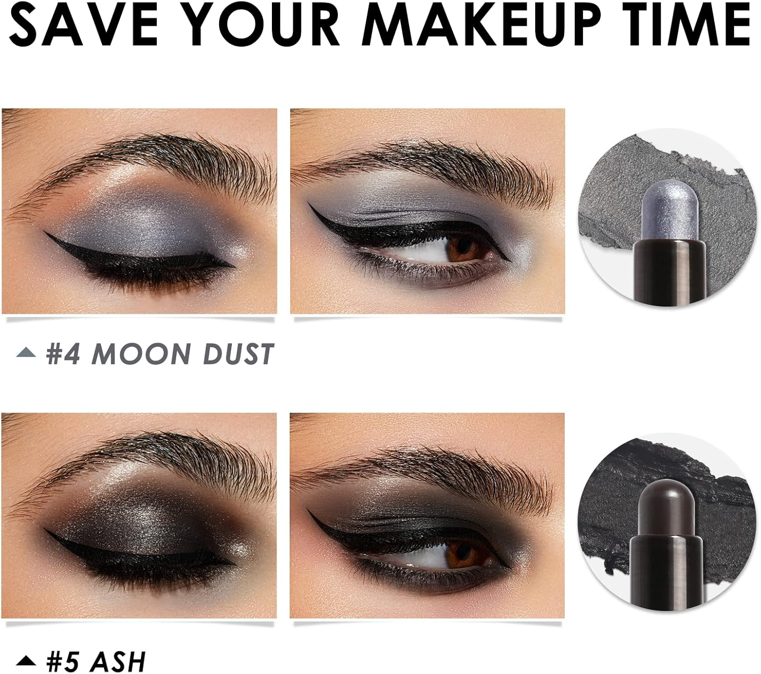 FOCALLURE 2 Pcs Shimmer Cream Eyeshadow Stick,Brightener Eyeshadow Pencil Crayon,Highlighter Eye Shadow Stick Sets with Crease-Proof Formula,Long Lasting Waterproof Eye Shadow Make Up,Smoky Night image number 4