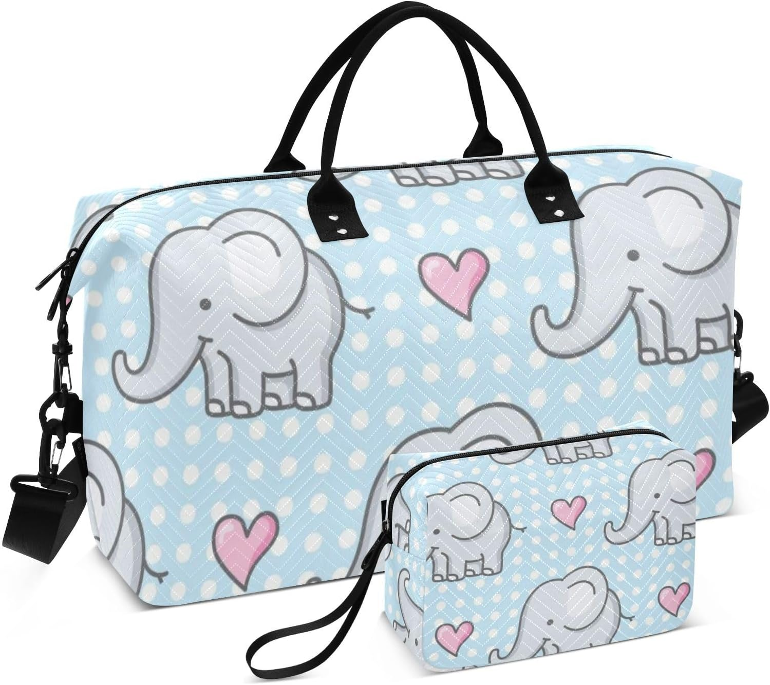 Cartoon Cute Blue Elephant Large Bag Carry on Tote Bag Sports Tote Gym Bag with Toiletry Bag for Sports Waterproof, Cartoon Cute Blue Elephant, 1 Size image number 3