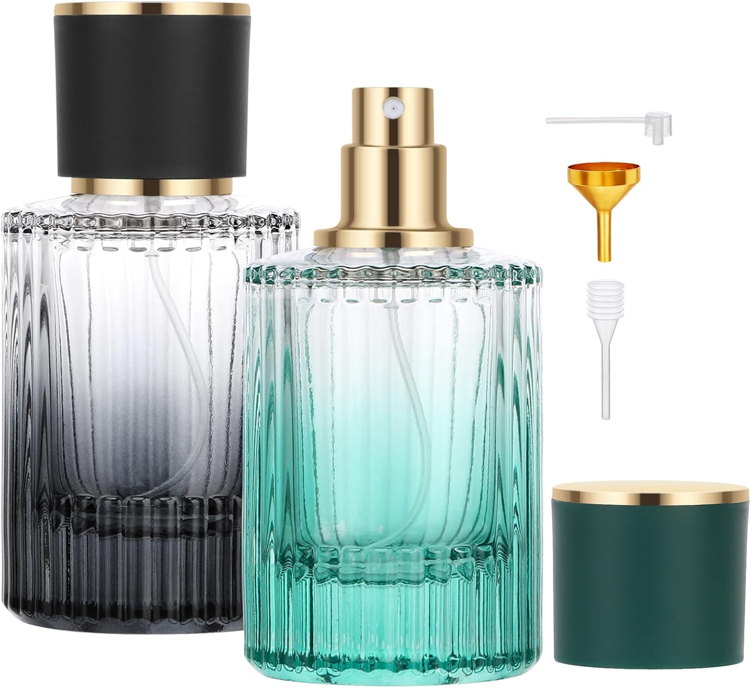 Segus Perfume Decanter, 2 Pcs 50Ml Glass Spray Bottle, Handbag Perfume Atomiser for Business Trips, Portable Fragrance Atomiser (Gradient Green)