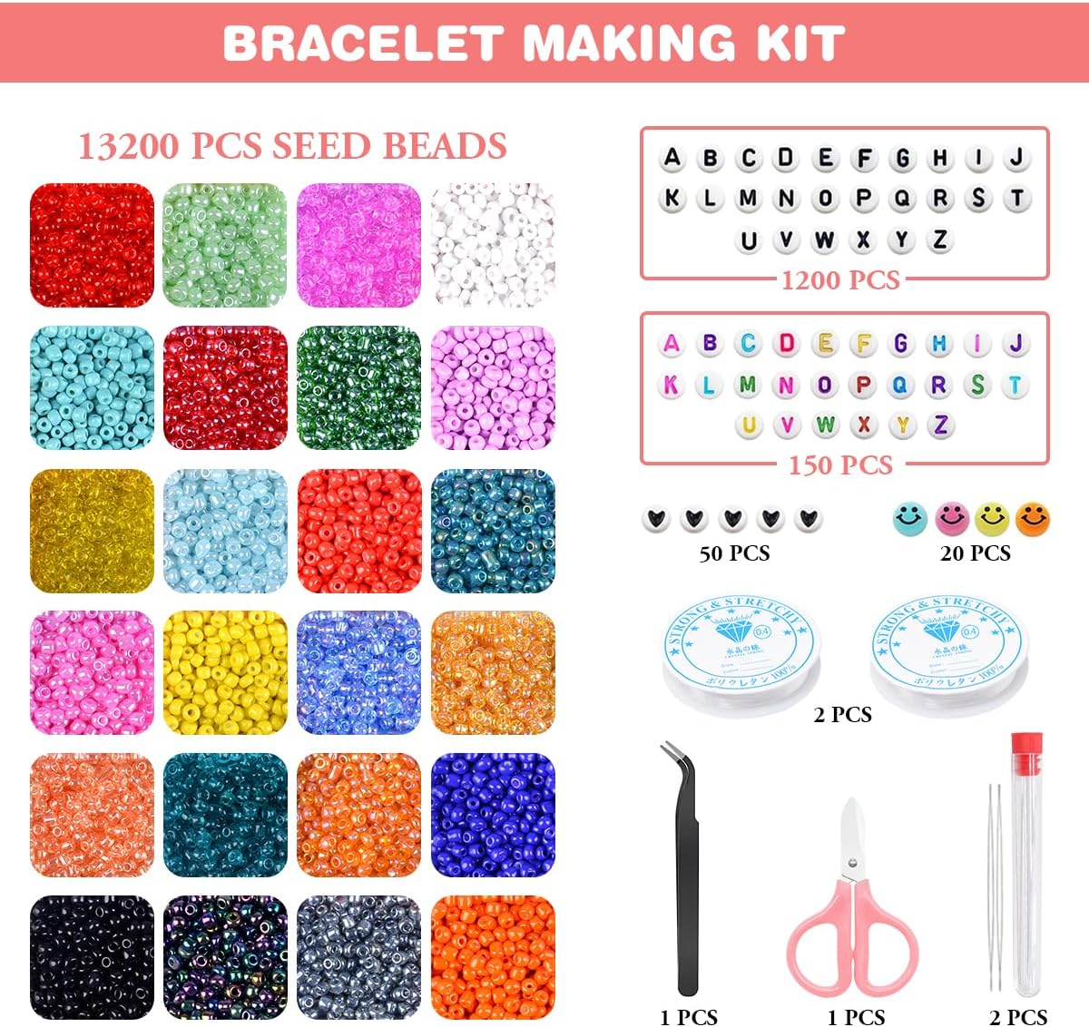 ANSHINE 13200PCS 3Mm Glass Seed Beads Kit,24 Colors with Letter Bead for Friendship Bracelet Jewelry Making image number 1