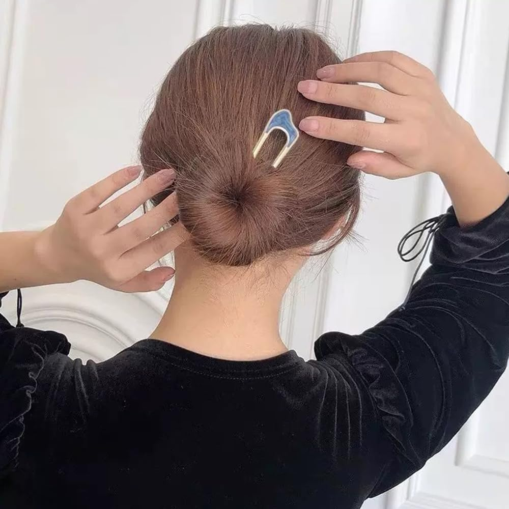 Visxcnu 6 Pieces French Hair Pins, U Shaped Metal Hairpins 2 Prong Updo Chignon Pins for Weddings Dating Vintage Hair Fork Hair Pin for Girls Women Hair Accessories image number 2