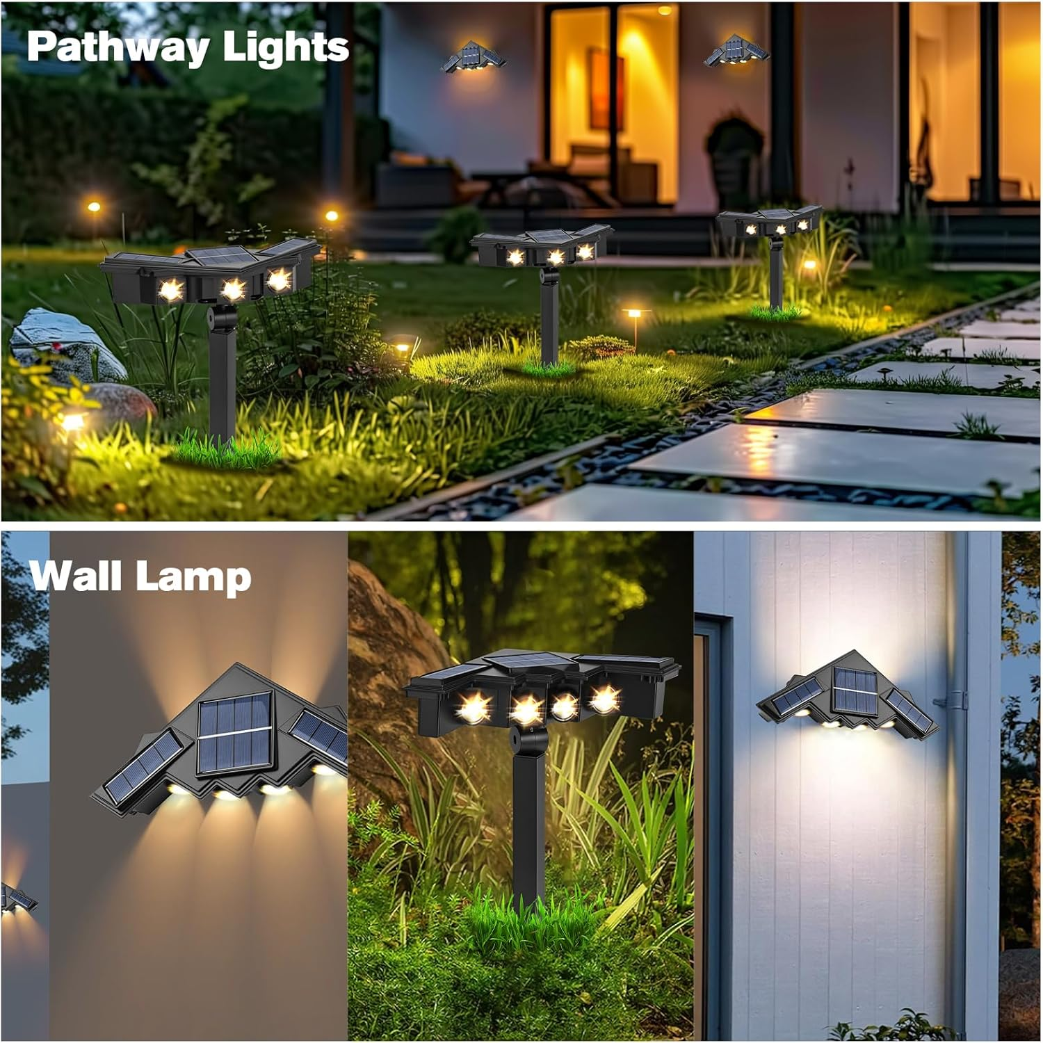 Advwin Solar Spot Lights Outdoor, Solar Garden Lights Ground/Wall 2 in 1, 4 Pack Warm White Landscape Spotlights with 2 Modes, IP65 Waterproof Solar Lighting for Lawn Tree Driveway Path