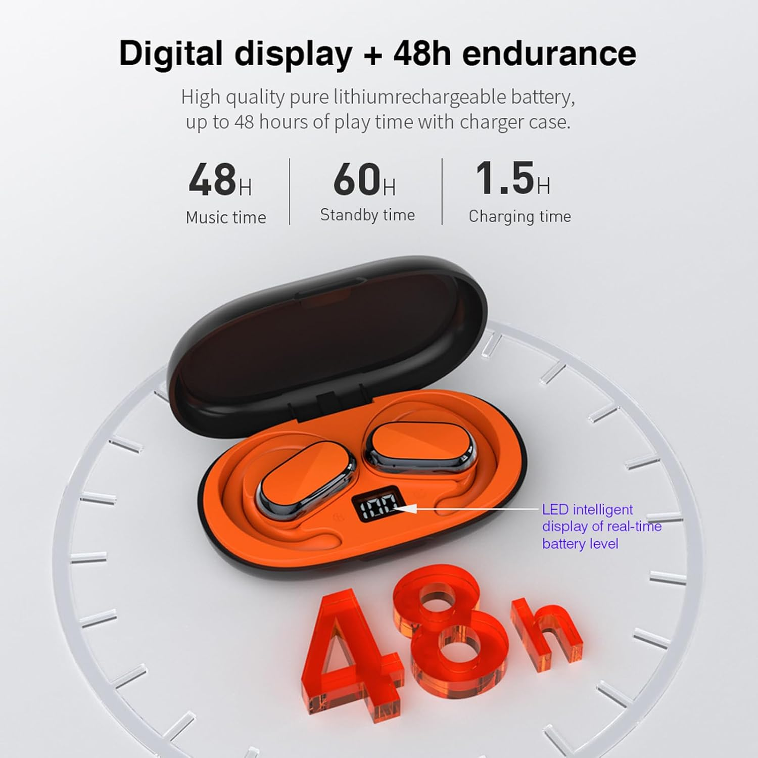 Xmenha Open Ear Wireless Sports Headphones - Bluetooth 5.3, Bone Conduction, 5 Hour Battery, Beige - Beige image number 6