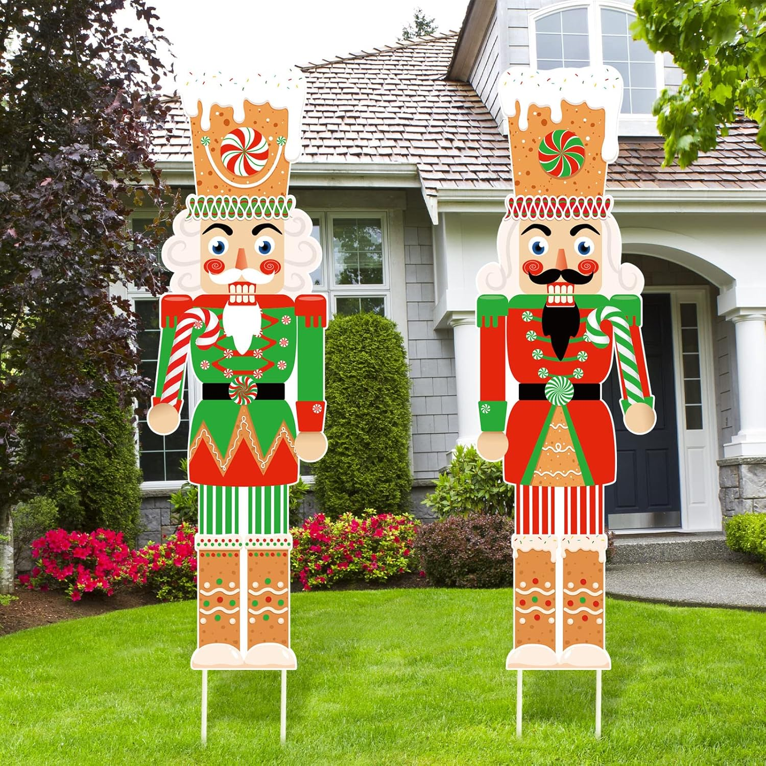 Capoda 2 Pcs Classic Multicolor Plastic Nutcracker Christmas Yard Signs, 39 X 13 Inches, Includes 16 Plastic Stakes image number 1