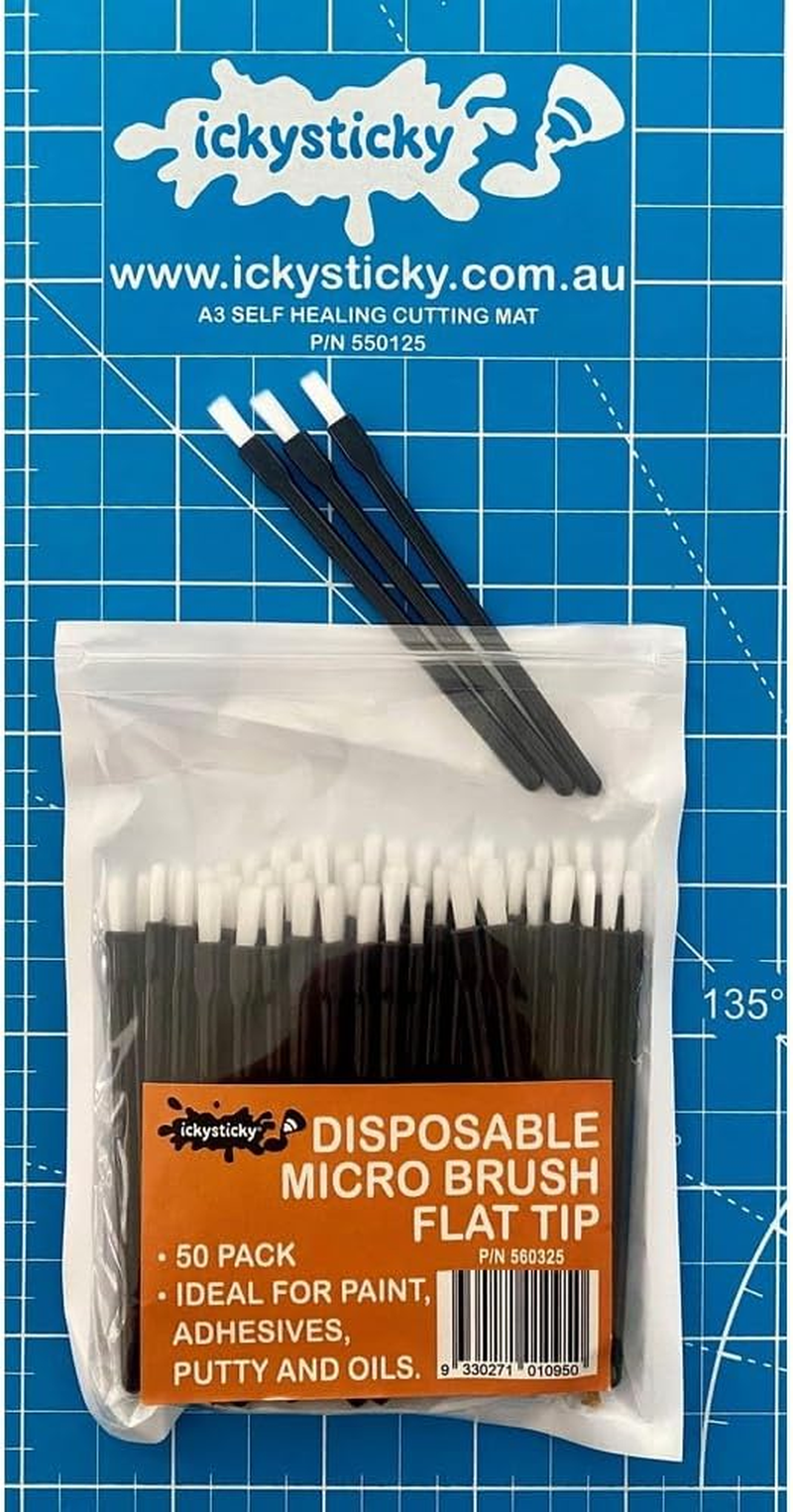ICKYSTICKY Disposable Micro Brushes Flat TIP 50PK Craft, Touch Up, Paint, Adhesive, Glue, Oil, Hobby, DIY, Dispossable, Model Making, Decals, Airbrush, Cleaning. image number 6