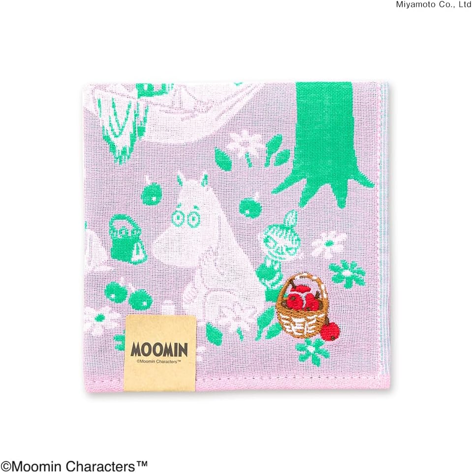 JIKAN STYLE Moomin Hankachi Handkerchief, Triple Gauze Handkerchief, Made in Japan, Front Gauze, Back Pile, 100% Cotton, Pink, Green, Approx. 9.8 X 9.8 Inches (25 X 25 Cm), 05871 (Picicic) image number 2