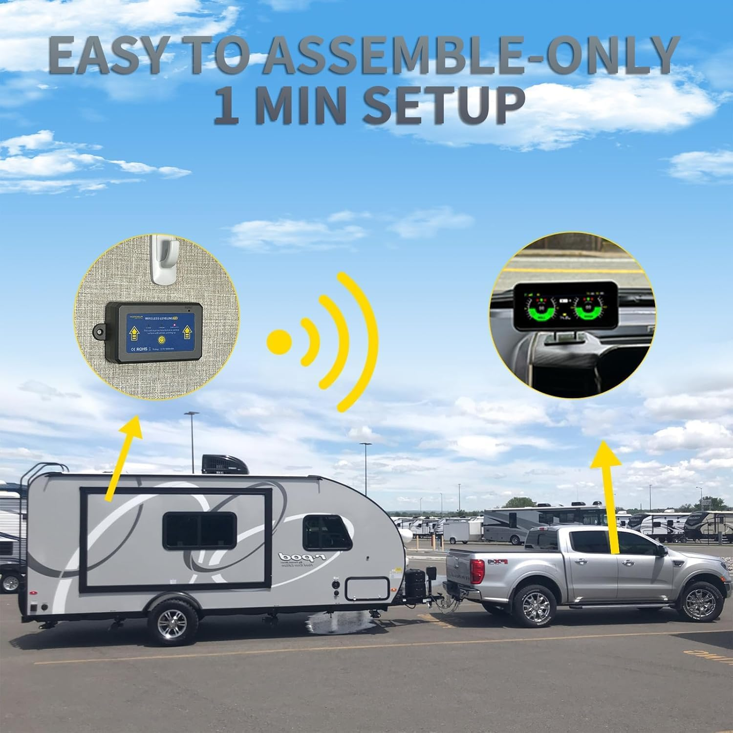 B-Qtech RV Leveling System, Camper Must Haves Smart Wireless Leveler for Travel Trailer Level Accessories, Easy Setup and App-Free, No Phone Required image number 1