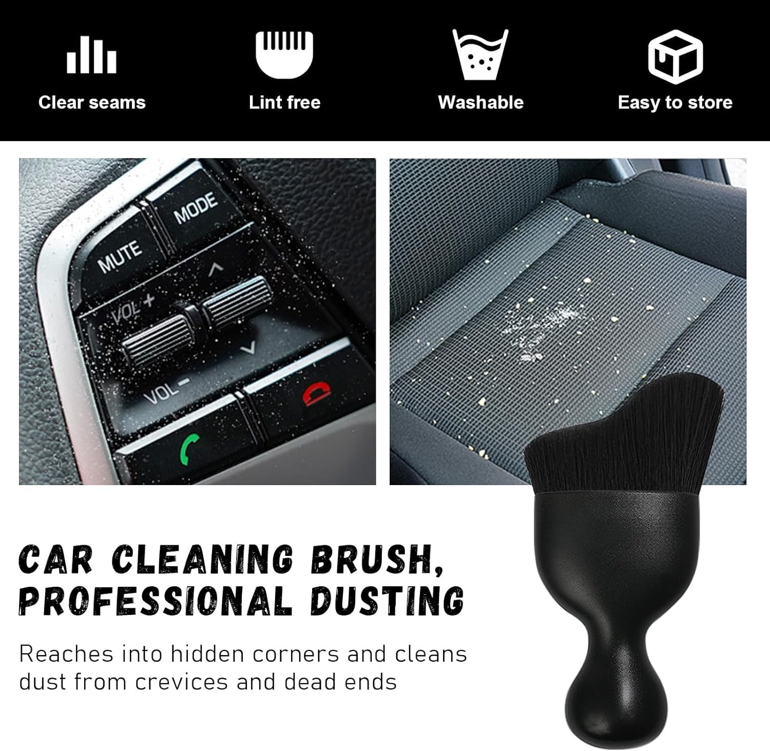 Car Detailing Brush, Curved Soft Bristles Auto Removal Dust Collectors, Universal Vehicle Dashboard, Air Conditioner Vents, Interior Cleaning Tool Accessories (2PCS) (Black) image number 3