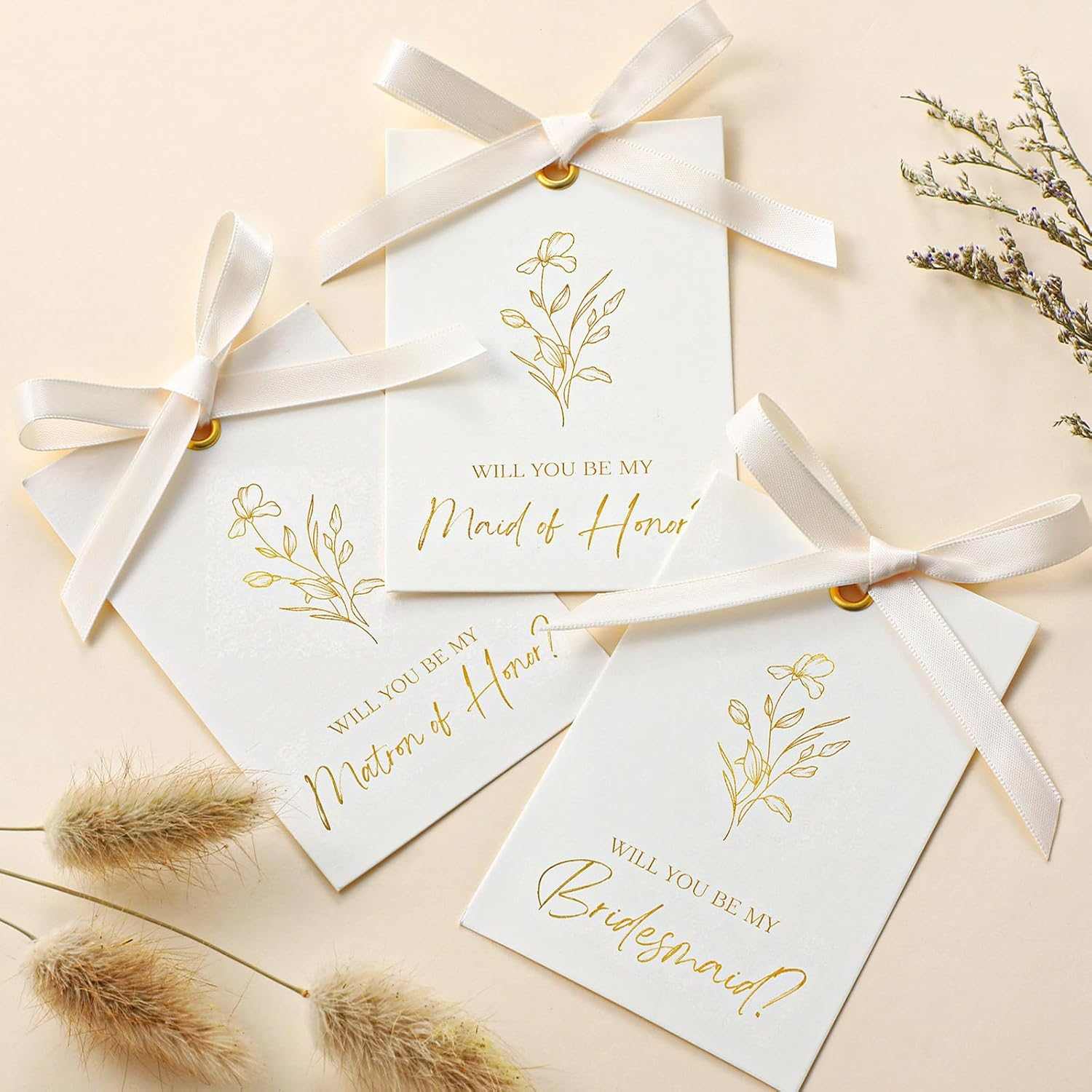 11 Pcs Bridesmaid Proposal Card with Ribbon Bow Floral Metallic Bridal Gift 8 Will You Be My Bridesmaid 2 Maid of Honor 1 Matron of Honor Invitation for Bridal Shower (Black, Gold)