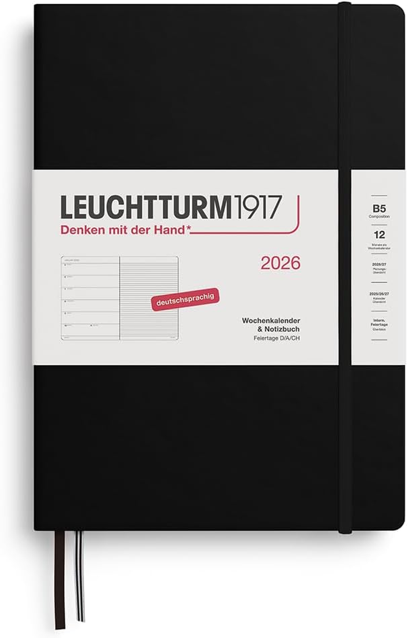 LEUCHTTURM1917 372460 Weekly Calendar & Notebook Master (A4+) 2026, 12 Months, Port Red, German