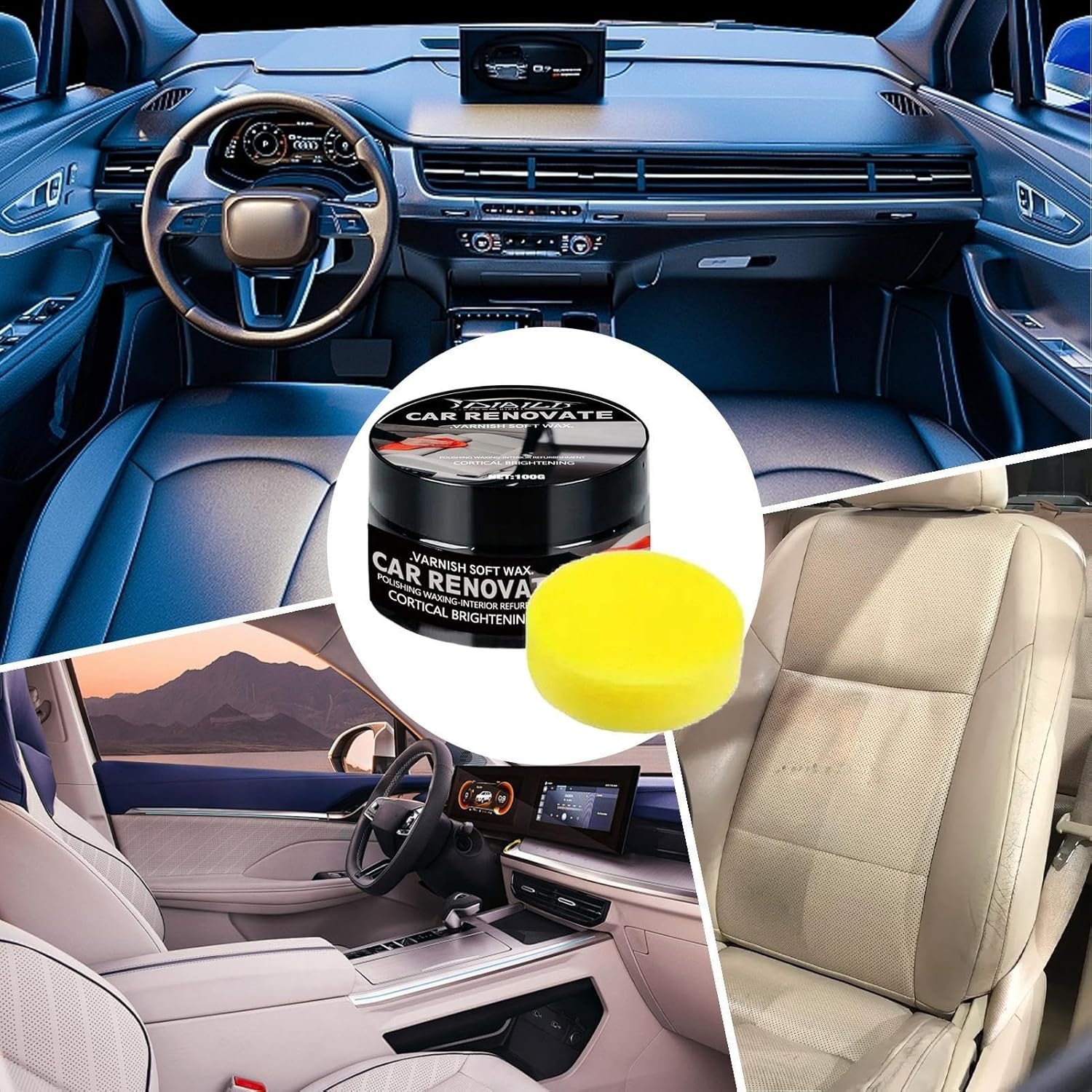 Qkbuza Car Interior Polish Kit | Multipurpose Dashboard Polish Wax - Mild Coating Product, Portable Polishing Wax with Sponge for Car Seat image number 4
