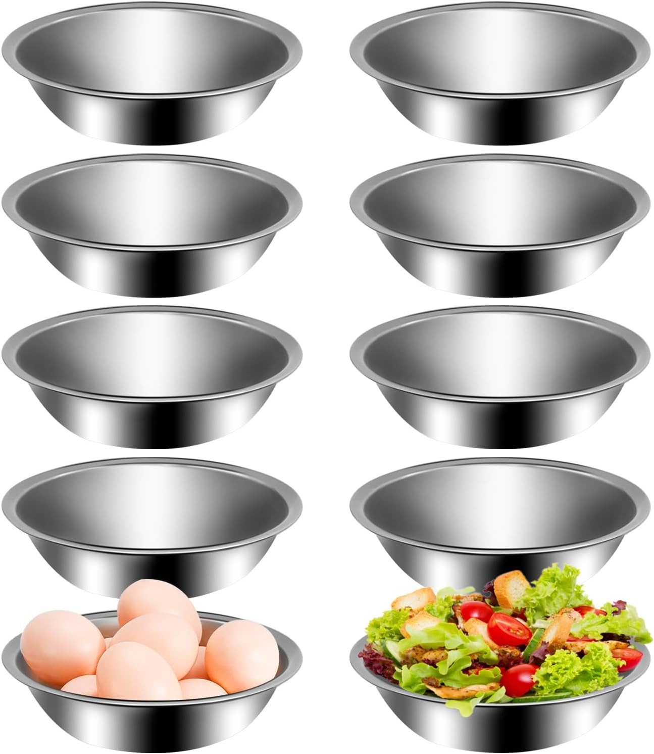 10Pcs Small Stainless Steel Bowls, 6 1/2" Wide Kitchen Metal Bowl with Flat Base, 3/4" Quart Prep Bowls for Meal Prep Cooking Serving Baking image number 3