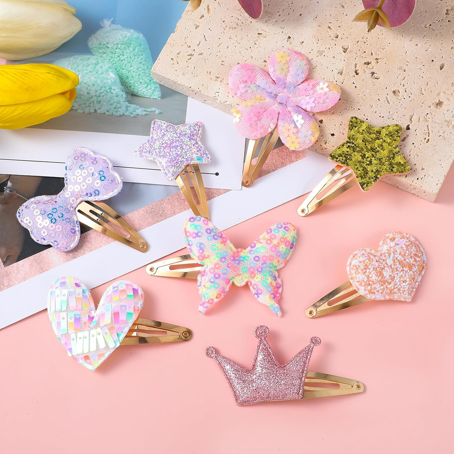 YUXIANLB Gingbiss Hair Clips Colorful Hairpin Metal Cute Snap Accessories for Birthday Gift Styling Rainbow Hair Ties Sparkly Gift Flower Star Crown Heart Butterfly 16 Pcs image number 1