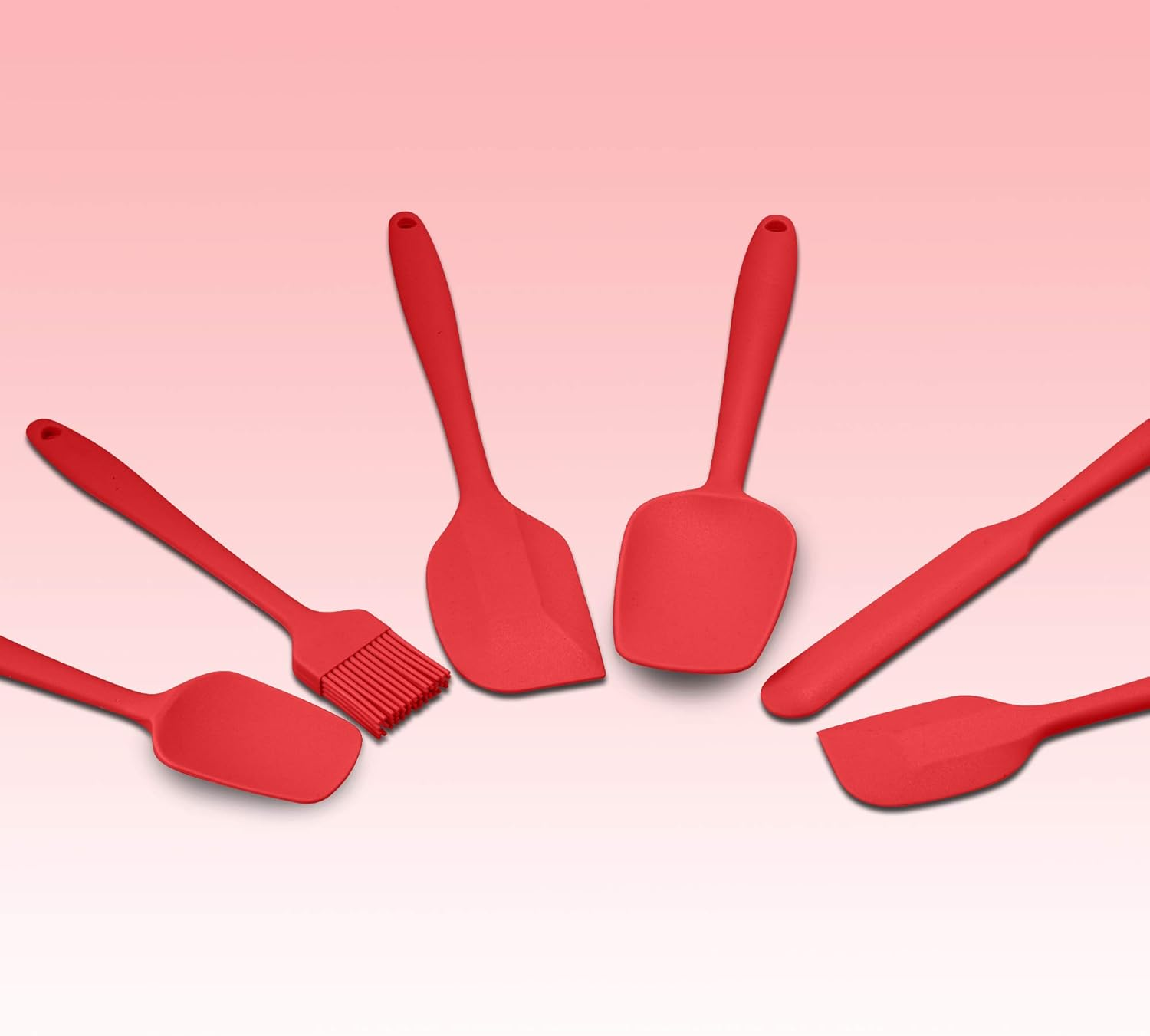Heat Resistant Silicone Spatulas, Bakeware Set of 6 Non-Stick Ergonomic Cooking Baking Mixing Rubber Spatula Kitchen Utensils, Red