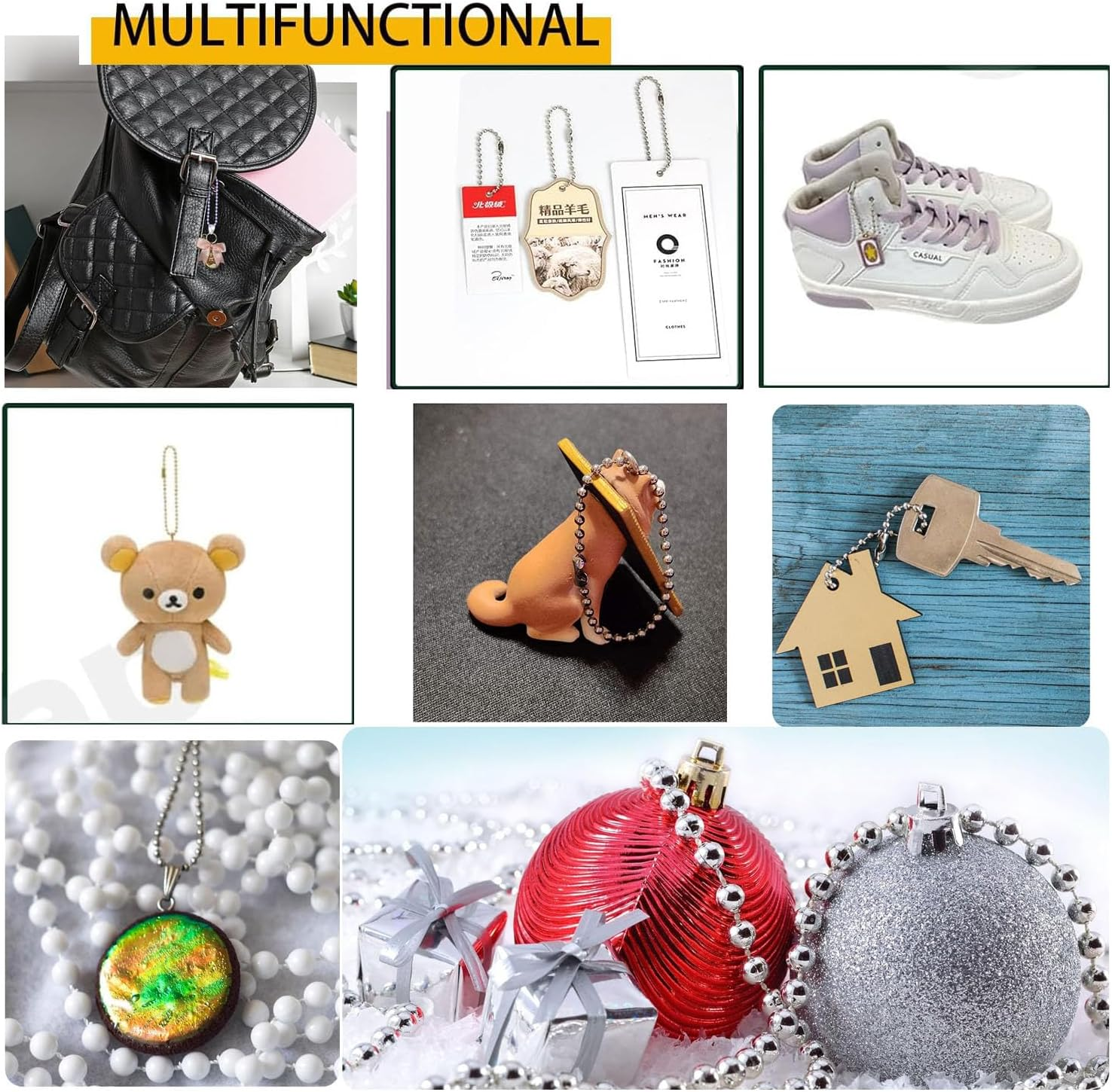 Pack of 100 Metal Bead Ball Chains with Connector,10Cm Long 2.4Mm Diameter Adjustable Steel Ball Circles Connector Clasp,Stainless Steel Dog Tag Necklace Chains,Beaded Key Circles for Jewelry Making Supplies Necklace Earring Bracelet Findings DIY Craft Accessories image number 4