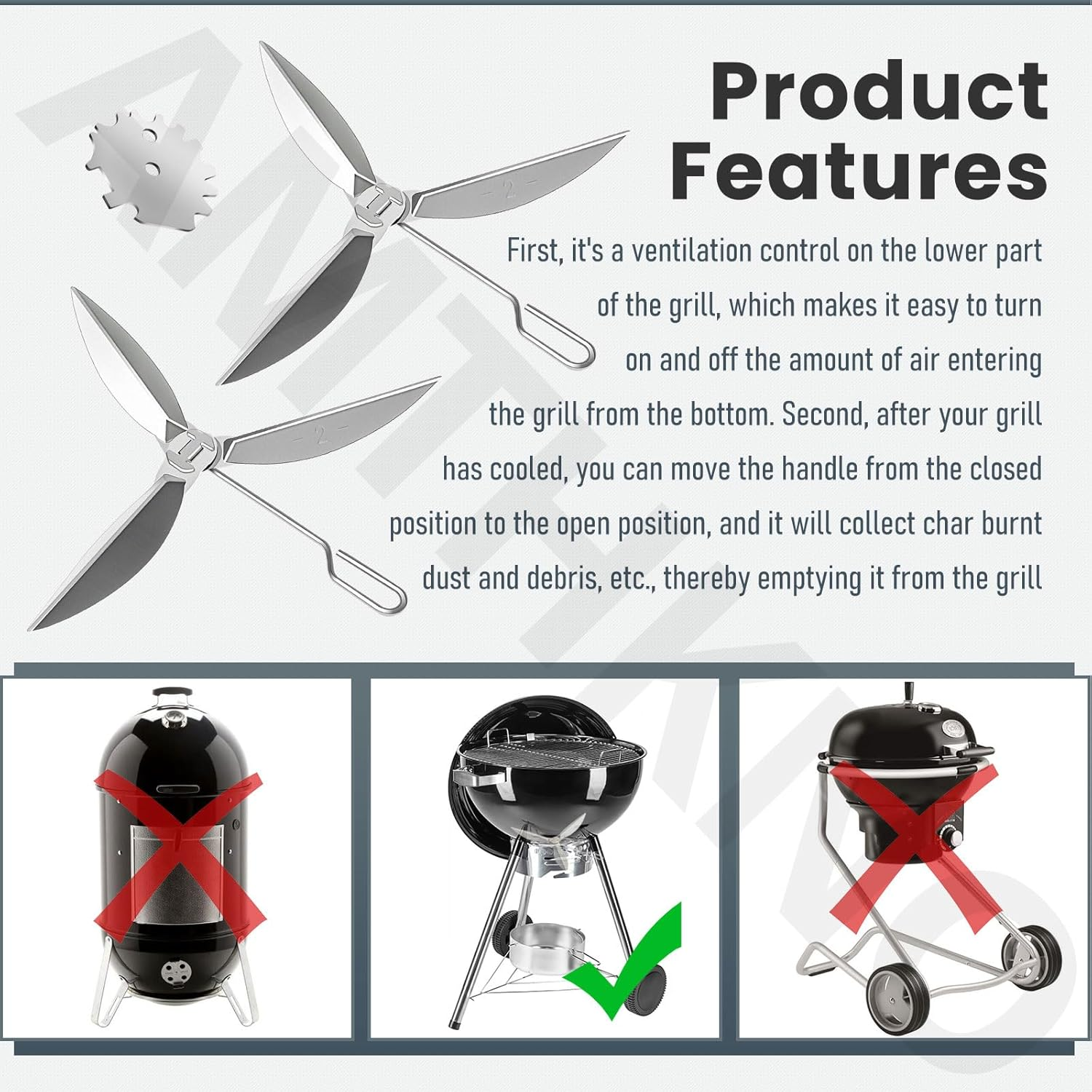 22-1/2-Inch One Touch Cleaning System Kit, Compatible with Weber Grill, Kettle Grills - It Is Used in the Bottom of Grill Damper Air Amount Control and Ash Clean-Out. (1) Silver image number 6