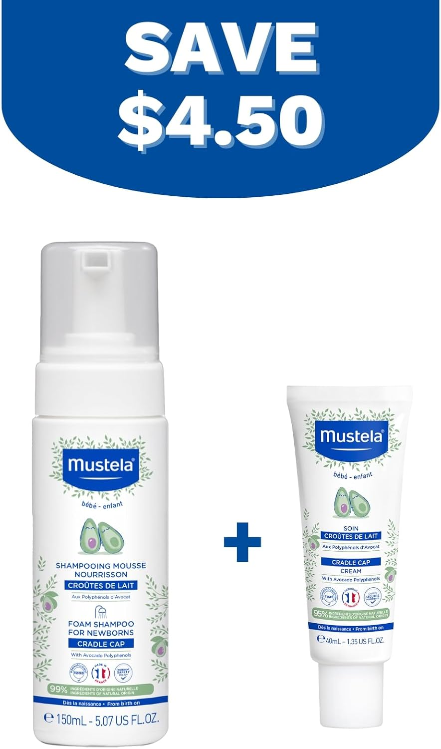 Mustela Cradle Cap Treatment Bundle for Newborns - Foam & Cream - Temporary Relief, Promotes Healing