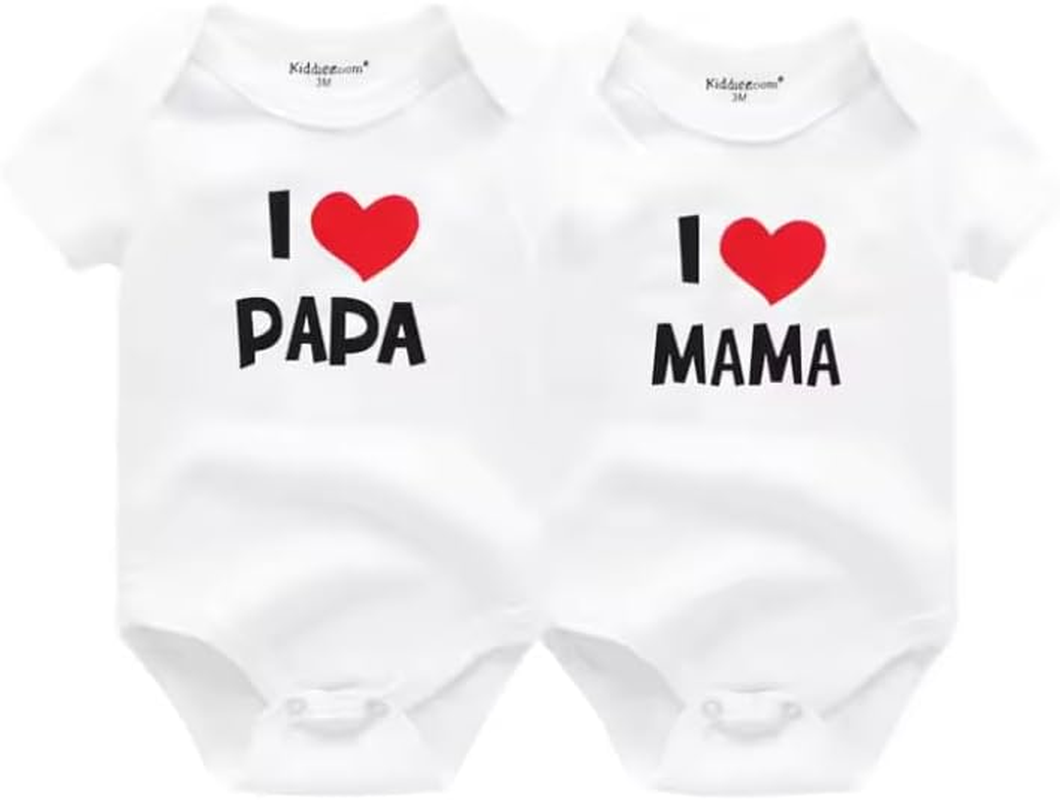 Baby Bodysuit Set of 2, I Love Mama and Papa Design, White Cotton Romper image number 2