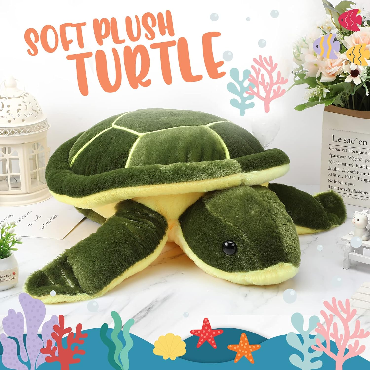 Soft Plush Sea Turtle Stuffed Animals Giant Plush Stuffed Turtle Large Ocean Life Tortoise Throw Pillow Cute Turtle Plush Birthday Valentine Easter Party Gifts for Kids and Adults (20 Inches) image number 3