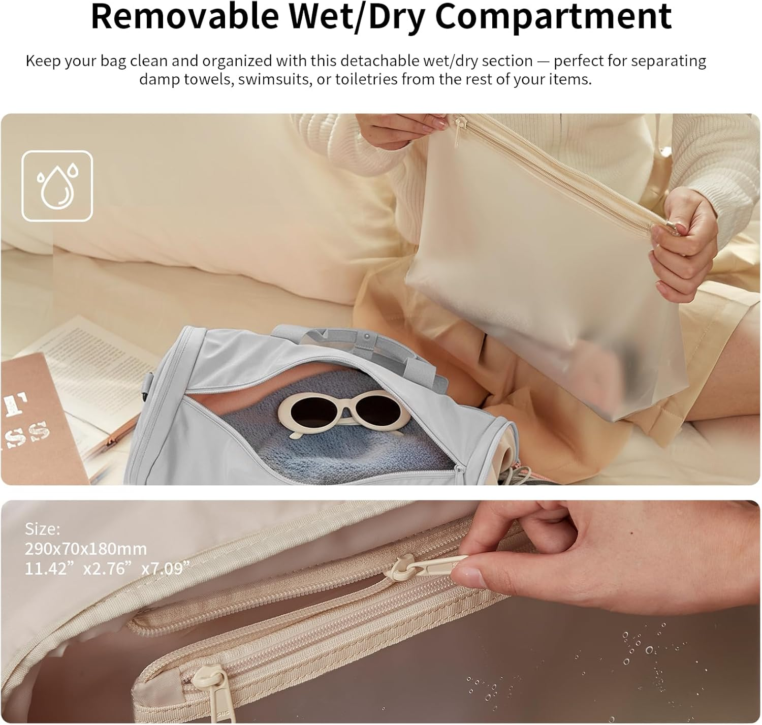 AJI Gym Bag for Women Men with Shoes Compartment, 3 in 1 Carry on Travel Duffel Bags with Trolley Sleeve, Water Resistant Gym Duffel Bag for Travel, Sports, Fitness & Workout (Elegant Gray)