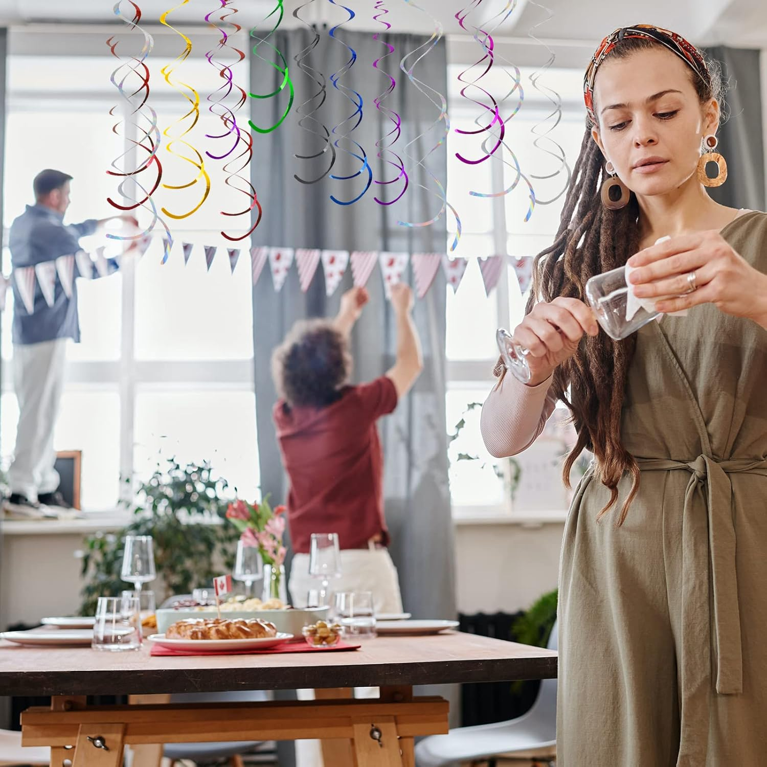 Black Hanging Swirl Decorations Plastic Streamers Foil Swirls Ceiling Decorations for Birthday|Wedding|Anniversary|Graduation Party Supplies, Pack of 30 - Black image number 5