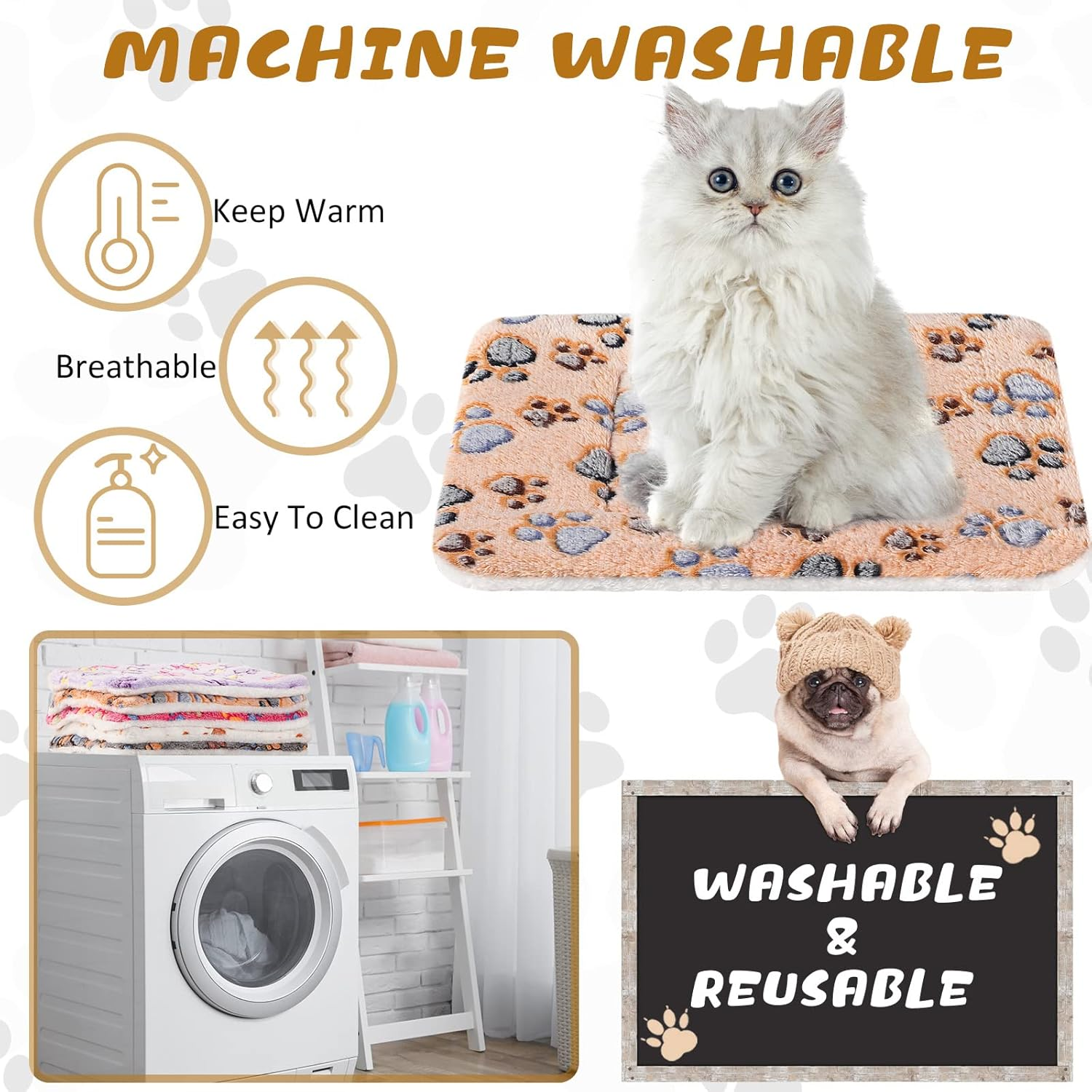 5 Pcs Guinea Pig Bed Mat Cute Cats Paw Print Blanket Bed for Small Animal Winter Soft Plush Bunny Dog Cat Bed Thickened Washable Reversible Fleece Crate Bed Mat Hamster Bedding (21 X 14 Inch) image number 3