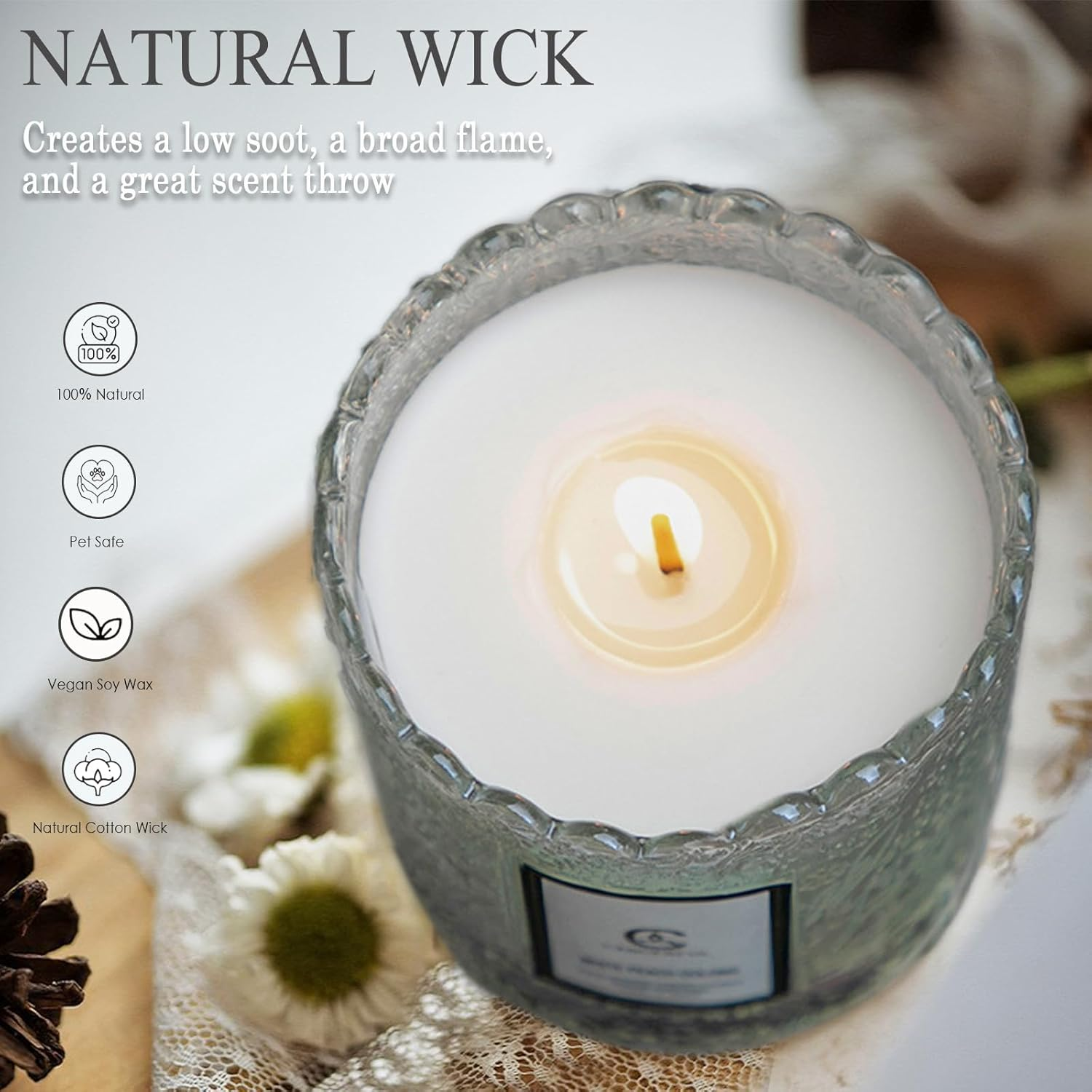 Scented Candle in Elegant Glass Box, 7 Oz/ 200G - 100% Natural Soy, 30-Hour Burn Time - Perfect Home Fragrance, Thoughtful Gifts for Women and Men (Osmanthus) image number 2