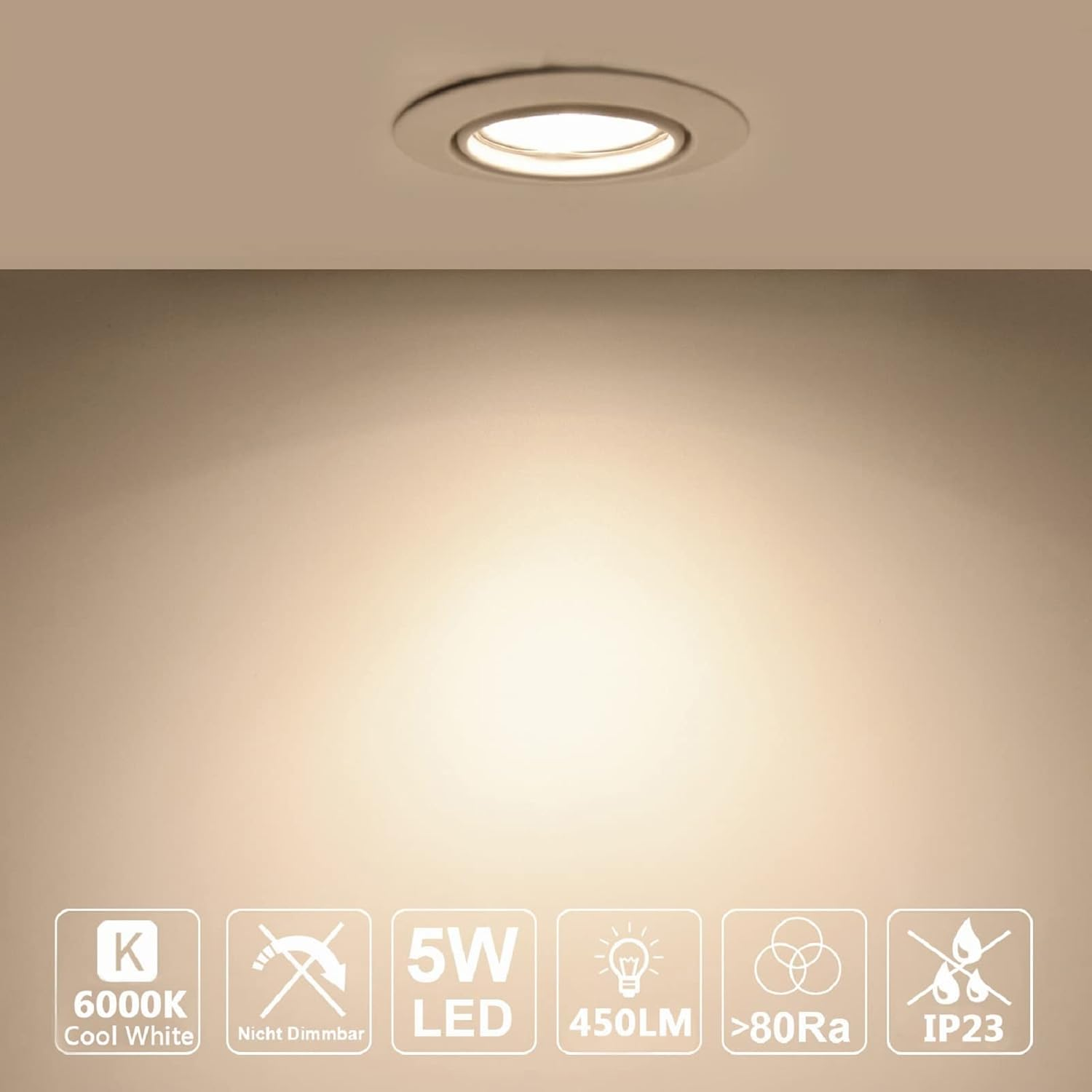 Allesgute 4X LED Downlights Ultra Slim Recessed Ceiling Lights Brushed Chrome Spotlights Tilt LED down Lights 5W 240V Cool White 6000K image number 2