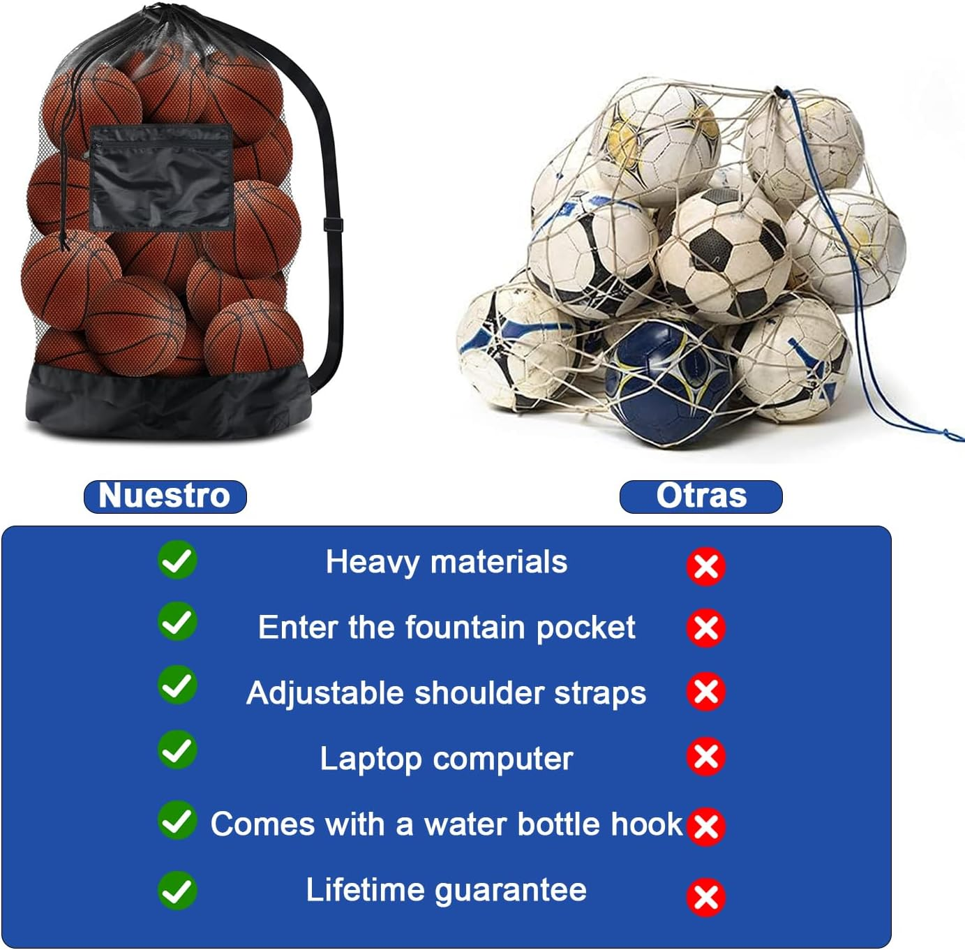 Ball Storage, Large-Capacity Ball Bag, Mesh Drawstring Football Storage Bag, Sports Equipment Bag with Shoulder Strap, with Slip Pocket, Can Be Used for Basketball, Football, Volleyball, 30*40 Inches image number 2