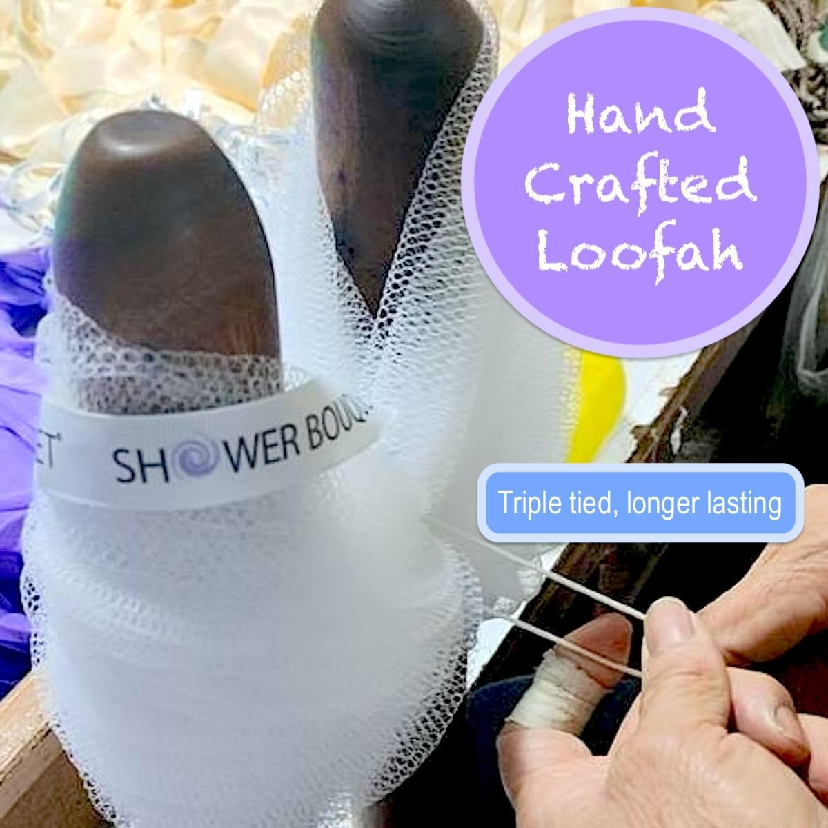 SHOWER BOUQUET Loofah-Charcoal Back-Scrubber 2-Pack // Long-Handle Bath-Sponge Brush/Extra Large Soft Mesh Loofa-Lufa-Loufa for Men & Women - Exfoliate with Full Pure Cleanse in Bathing Accessories image number 6