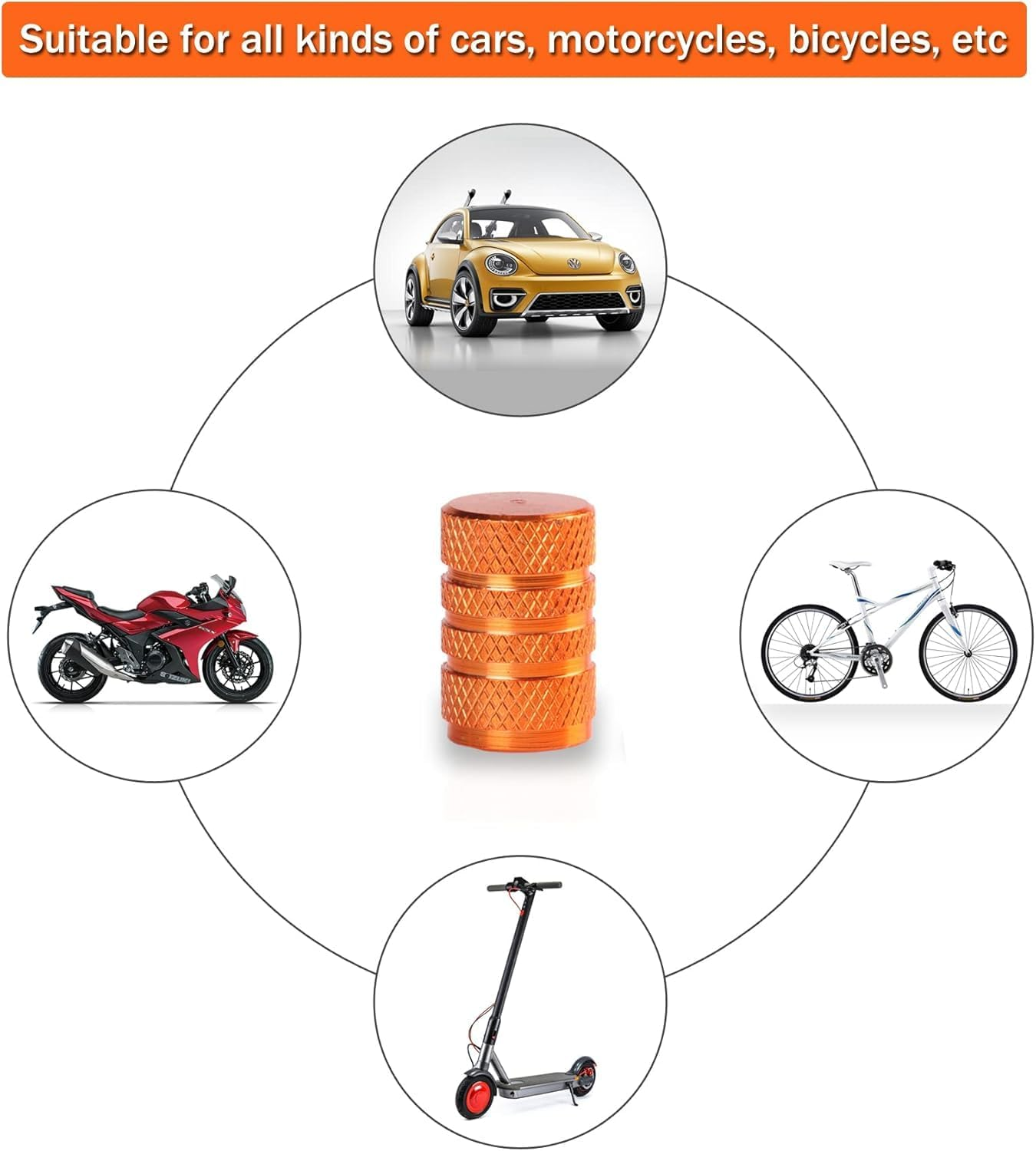 SINGARO 12PCS Tire Valve Stem Caps, Car Exterior Accessories, Aluminum Alloy Valve Cover Universal for Cars, Trucks, Motorcycles and Bicycles (Orange) image number 2