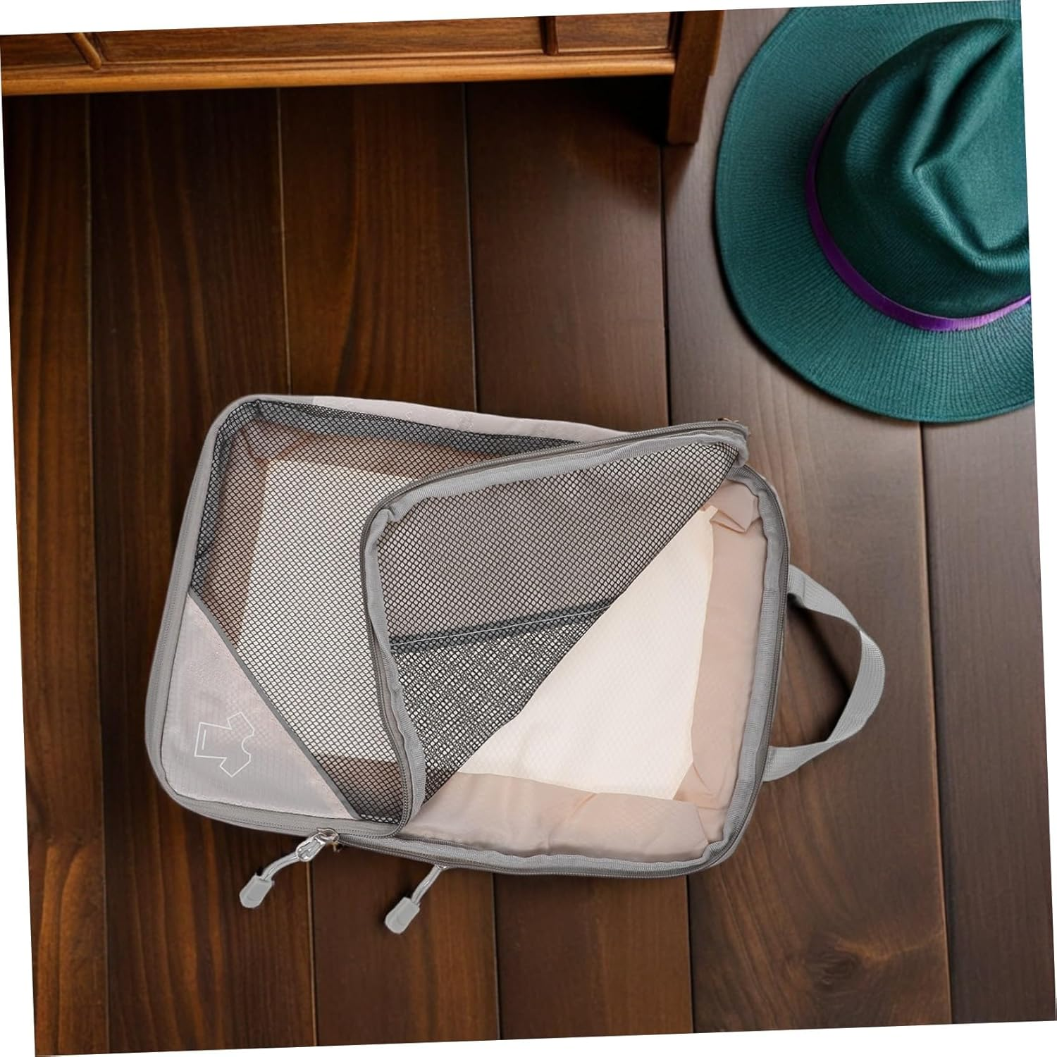 Hohopeti 3PCS Expandable Compression Packing Cubes for Suitcase Beige Travel Organizer Bags Lightweight Luggage Storage Bags for Clothes and Accessories image number 4