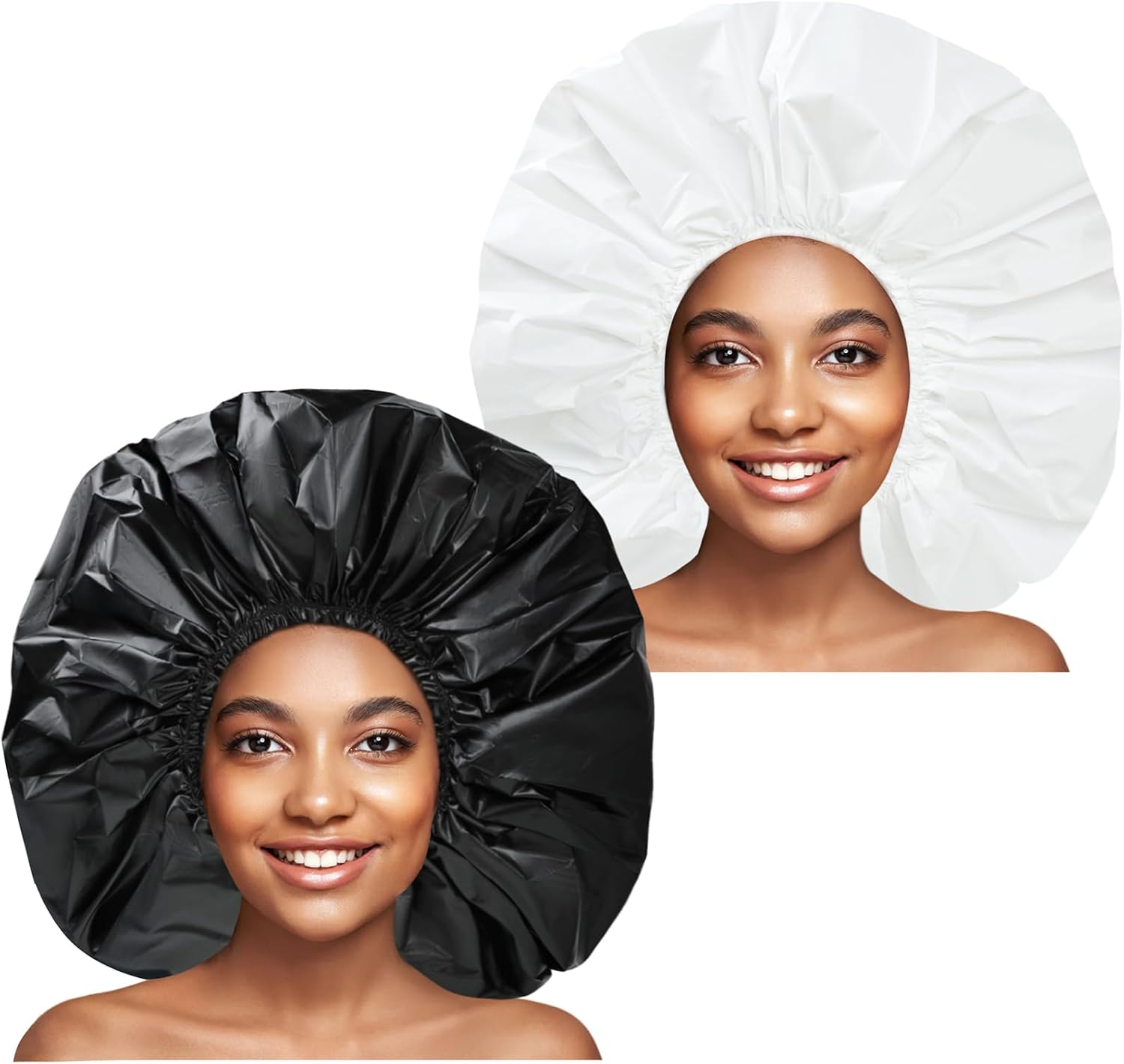CHFONG Super Jumbo Shower Cap 2 PCS Waterproof Shower Caps for Women, Extra Large Shower Cap, Reusable Super Large Bath Caps Hair Cap for Long Thick Curly Hair, Locs, Twist Braids - Black + White