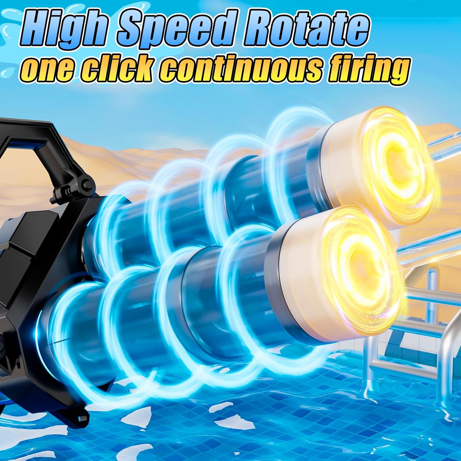 Gatling Electric Water Gun for Adults & Kids, Dual-Barrel, up to 12M, Most Powerful Automatic Squirt Gun with LED Water-Sensor, Large Water Tank & Battery, Outdoor Pool Toy, Summer Toys for Parties image number 3