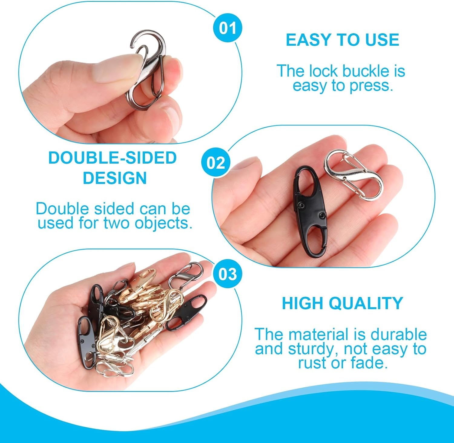 Ozessence 24 Pcs Zipper Clips anti Theft, Double Head Alloy Zipper Theft Lock Secure Your Luggage, Backpack & Travel Gear, anti Theft Clips for Adventure Travel(Black Silver Gold) image number 1