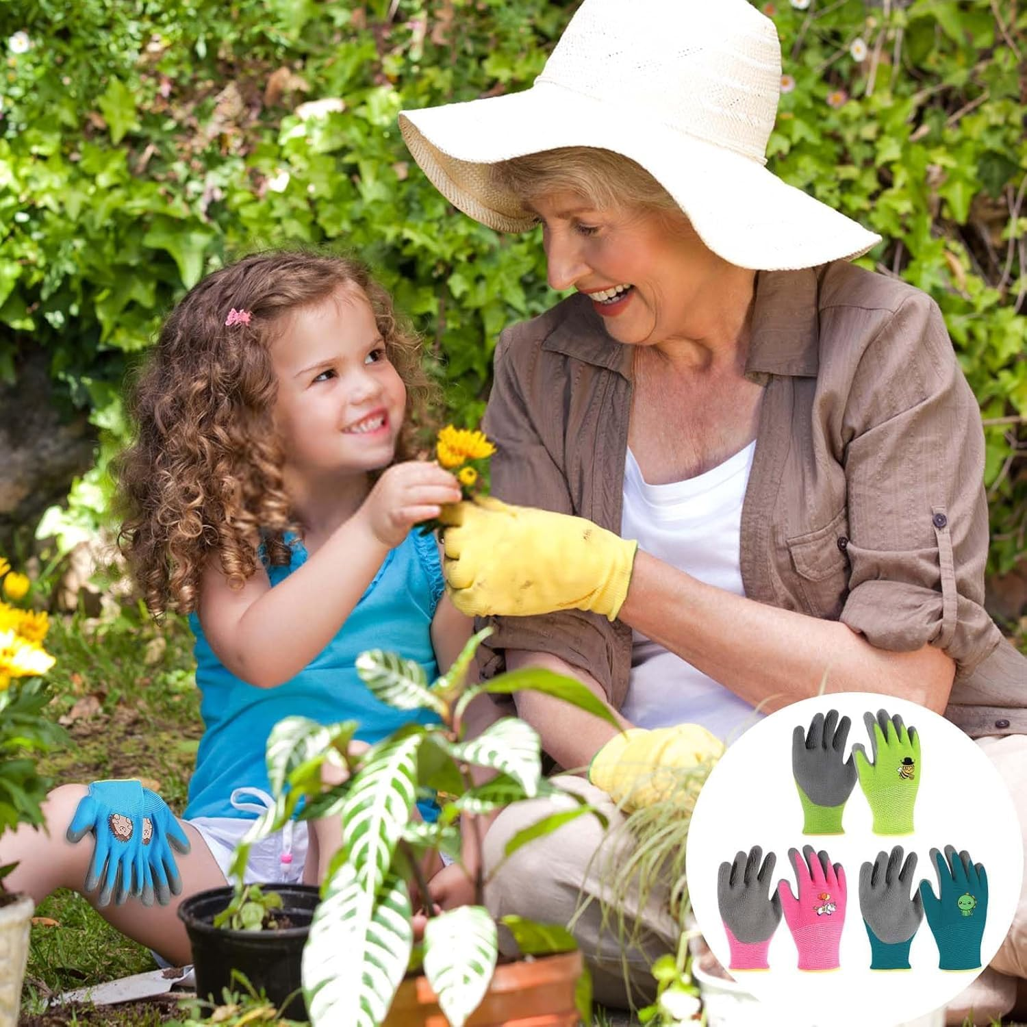 Eukyplace Kids Gardening Gloves (3 Pairs), Work Gloves Made of Latex, Non-Slip Gardening Gloves, Suitable for Children Aged 3-9, for Beach Blay, Picking Fruits and Vegetables(Cyan+Pink+Green) image number 5