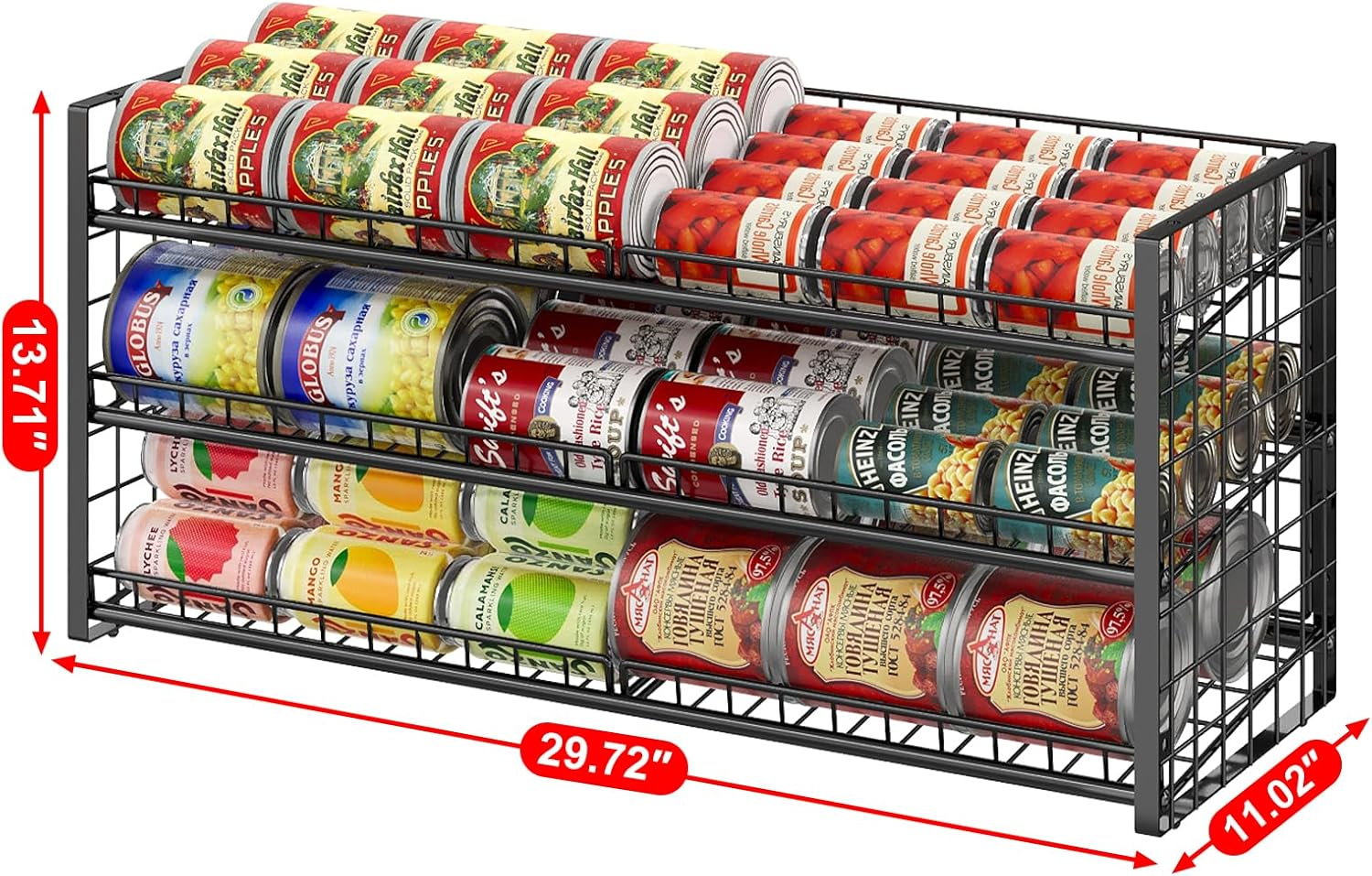 3 Tier Stackable Can Rack Organizer for Pantry Shelf, Adjustable Extra-Long Can Holder for Kitchen Storage, Sturdy Standing Rolling Can Dispenser for Canned Food Goods Drink Soup up to 96, Black image number 5
