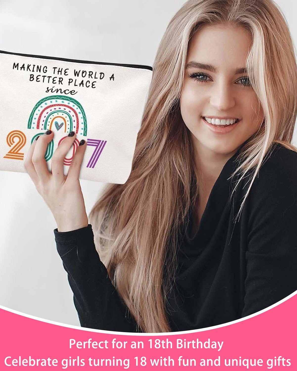 MOPZIJA 18Th Birthday Girl - Gift 18Th Birthday Girl Makeup Bag, Gifts for 18Th Birthday Girl, Gifts for 18 Year Old Girls, Gifts for 18Th Birthday Girl image number 1