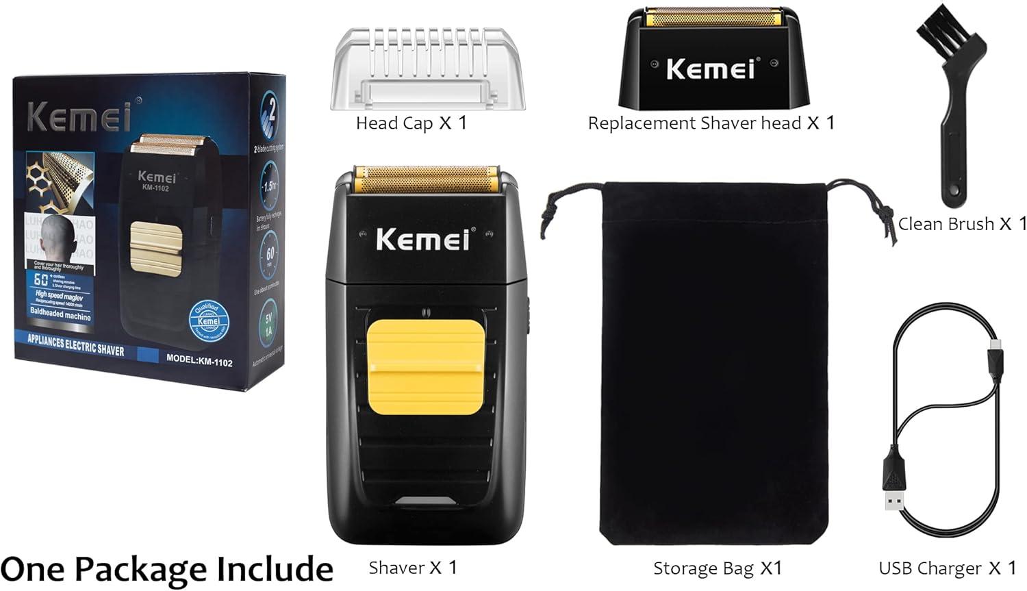 KEMEI Foil Shaver Double Electric Shaver for Men, Professional Electric Razors Head Shaver for Bald Men, Barber Supplies Cordless Rechargeable