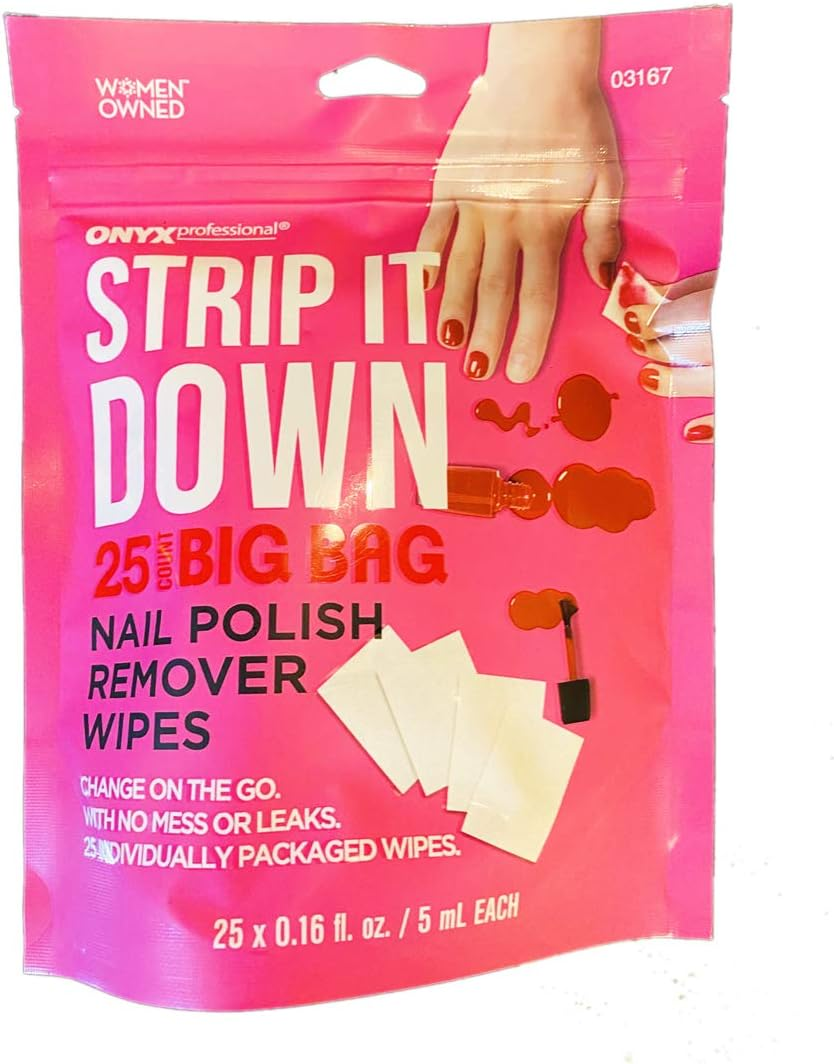 Onyx Strip It down Nail Polish Remover Wipes! 25 Individually Packaged Wipes! Change on the Go with No Mess or Leaks! Perfect for Travel and a Manicure Must-Have!
