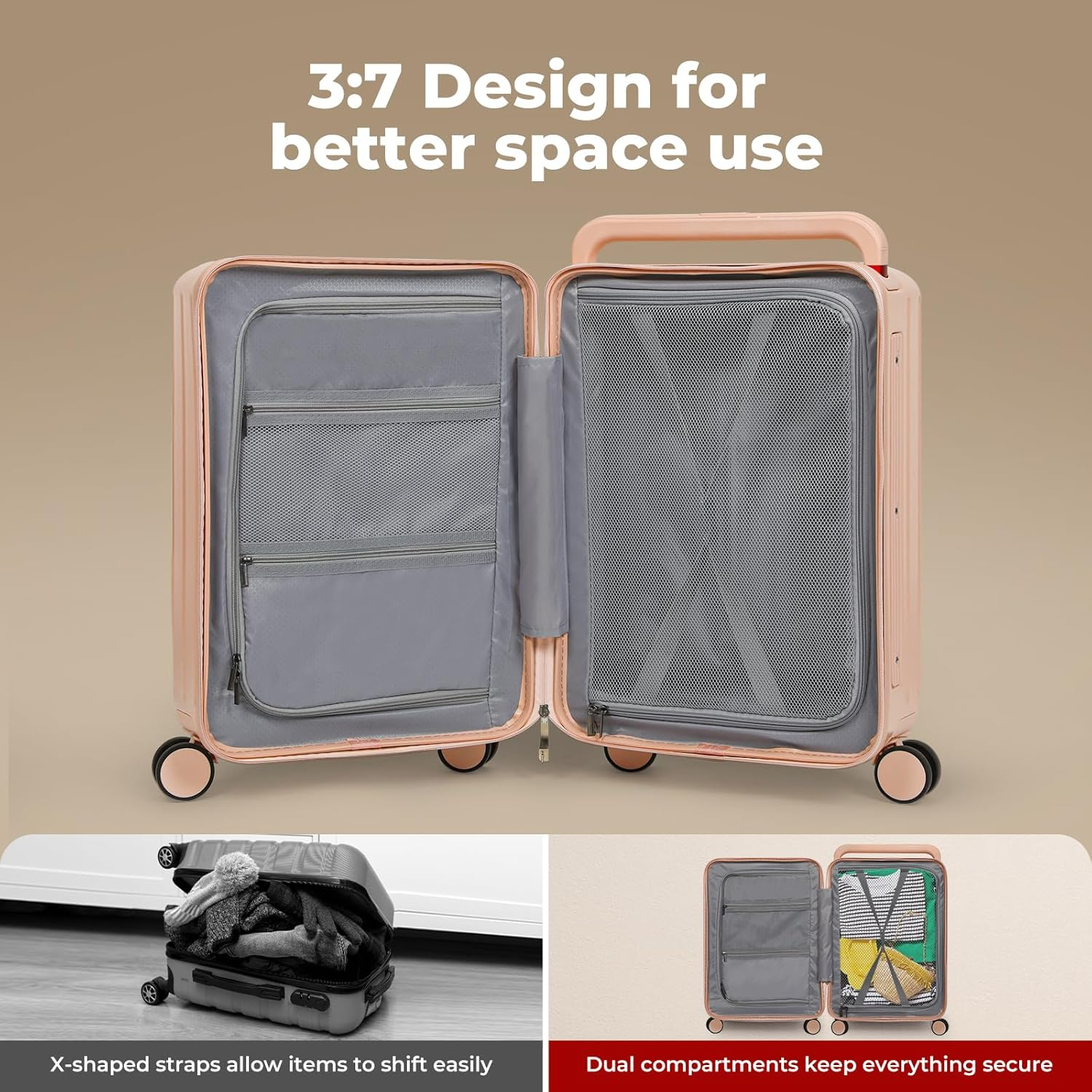 Slimbridge Carry-On Luggage, 20" Wide Handle Rolling Suitcase for Travel, ABS Hard Shell Travel Luggage with Built-In Lock, 360&deg; Spinner Wheels, Business Carry on Suitcase, Pink