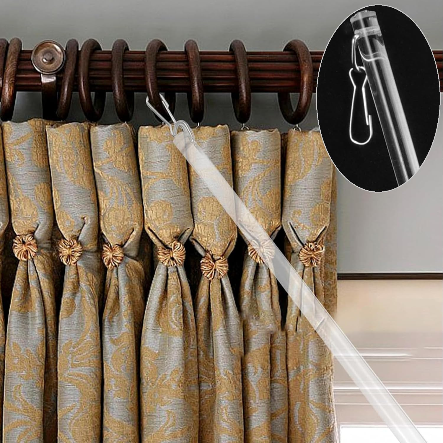 Yharnamite 4 Pcs Clear Acrylic Drapery Wand, Invisible Pull Rod with Hook for Opening and Closing High Hanging Drapes & Heavy Curtains in Homes & Offices image number 4