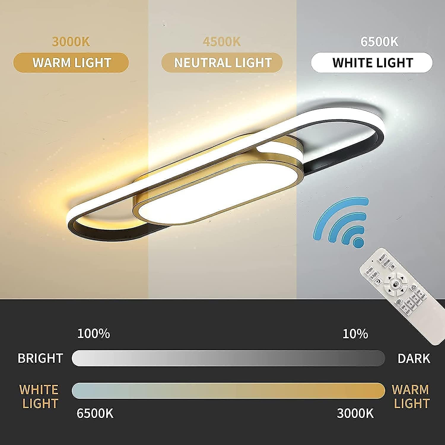 Jiinoo LED Modern Ceiling Light, Acrylic Linear Ceiling Lamp, Flush Mount Dimmable Chandelier Fixture, Kitchen Island Dining Living Room Cloakroom Hallway Lighting (40W/27.5In L) - 27.5Inch/Goldwhite/Dimmable/42W image number 5