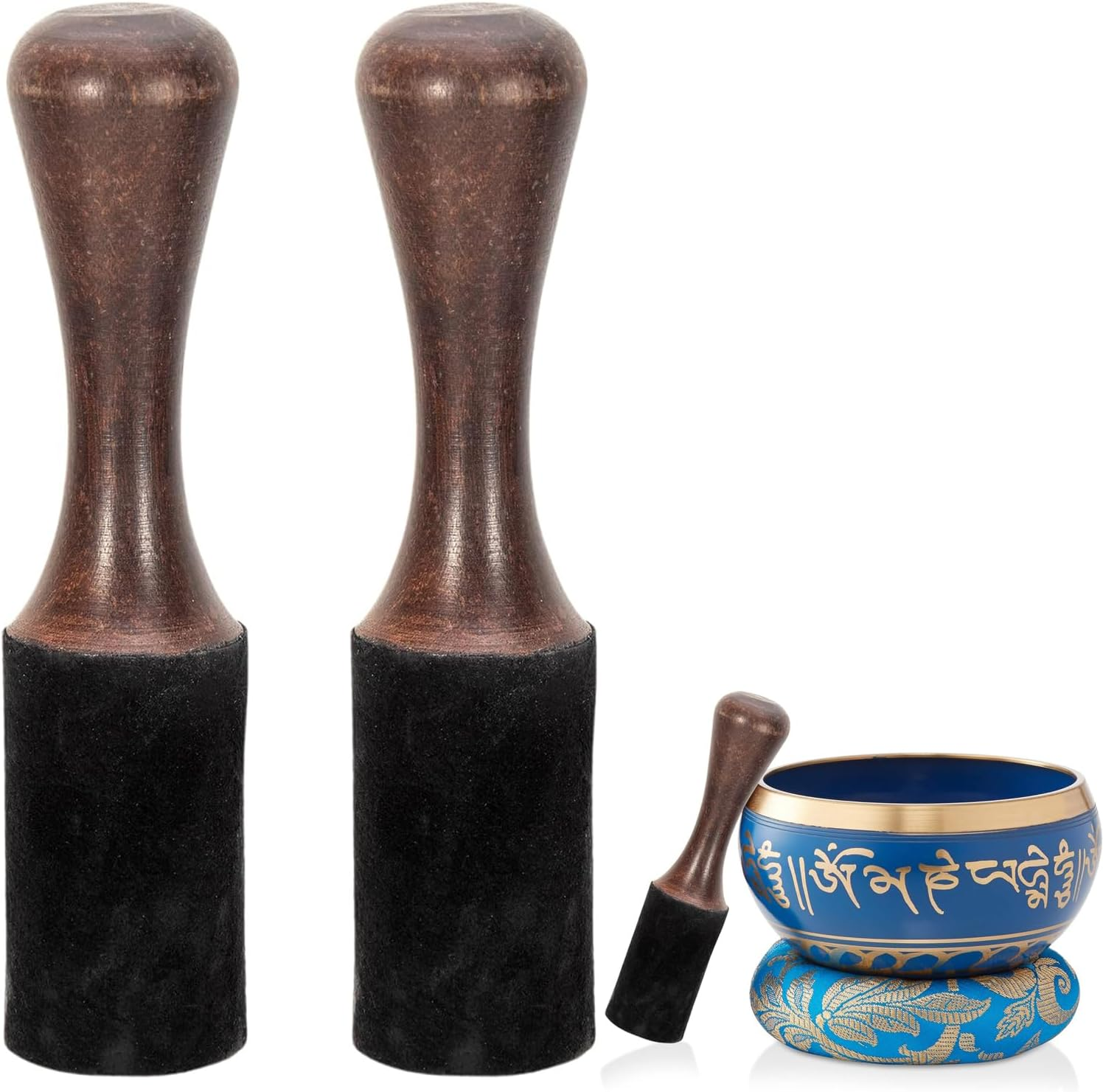 2 Pack Tibetan Singing Bowl Mallet Suede Wooden Striker Leather Wrapped Meditation Mallet Sound Bowl Stick Buddha Musical Instruments for Buddhist Meditation Yoga Chime Relaxation image number 2