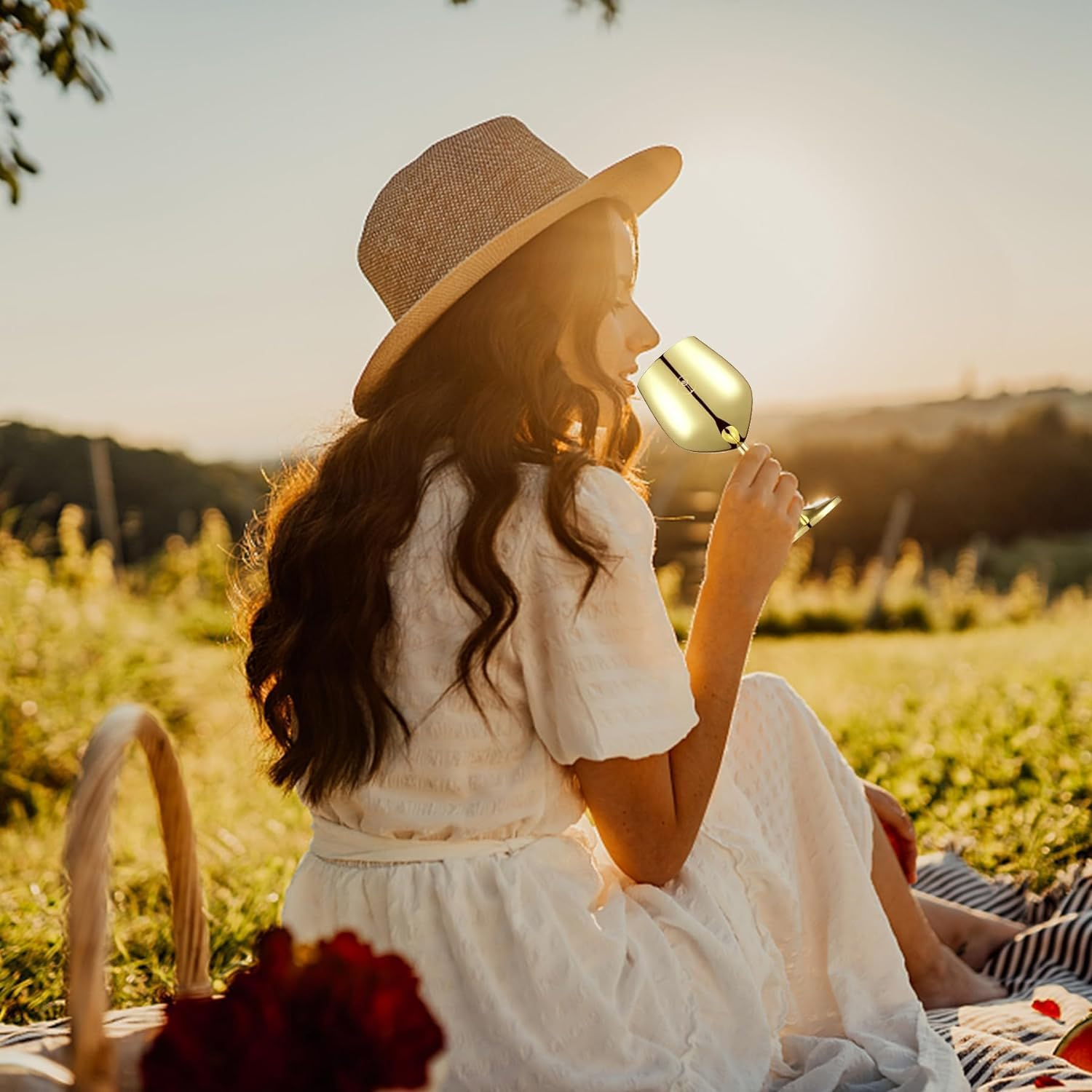 Stainless Steel Wine Glass - 18 Oz - Unbreakable Wine Glasses for Travel, Camping and Pool, Unique and Cool Portable Metal Wine Glass for Outdoor Events, Picnics (Gold, (Pack of 2)) image number 5