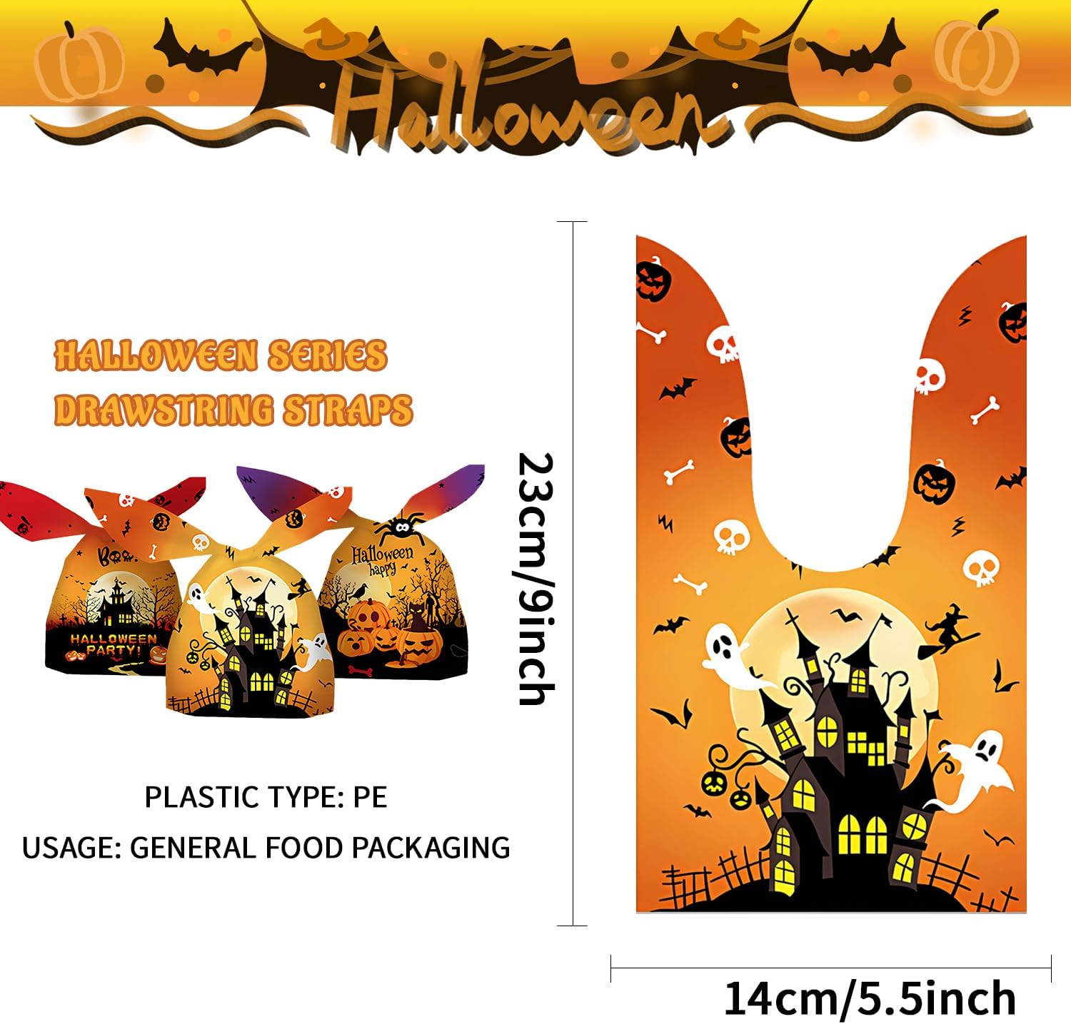 XIJIANG 120 PCS Halloween Candy Bags,14 X 23 CM Halloween Treat Bags, Gift Bag,Birthday Parties, Halloween Candy Bags Party Supplies,12 Patterns in Total. image number 4