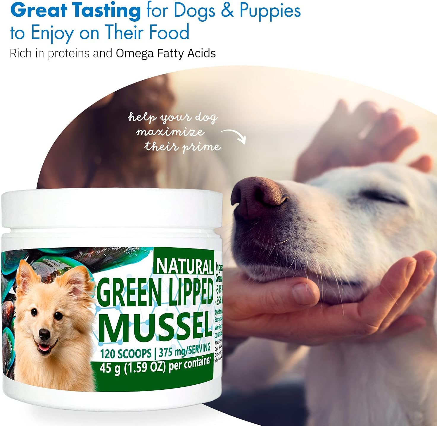 Green Lipped Mussel Powder for Dogs, All-Natural Hip & Joint Support Dietary Supplement Formula for Dogs (120 Servings) image number 1
